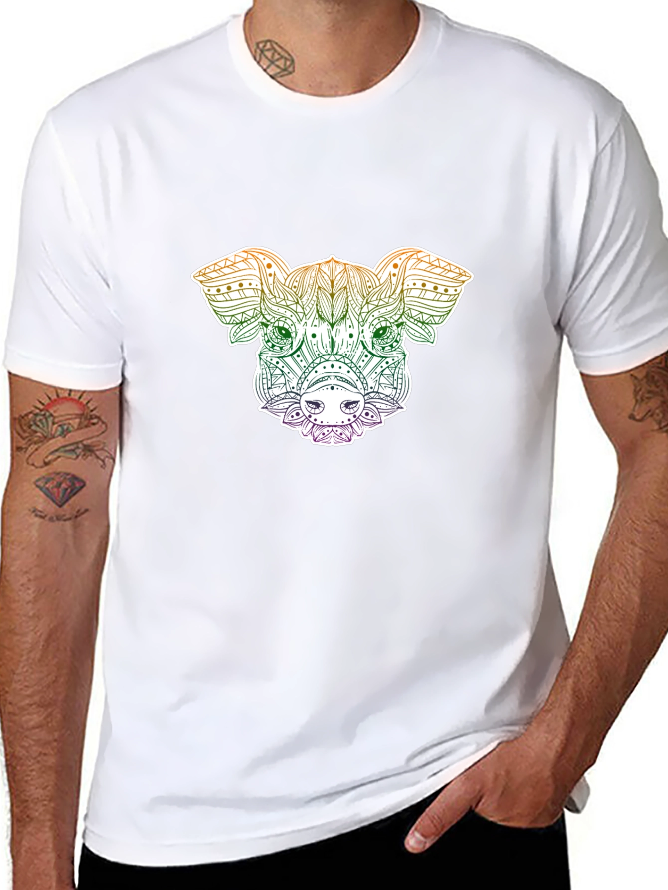 Pig Mandala Graphic Tee - Black Unisex T-Shirt
