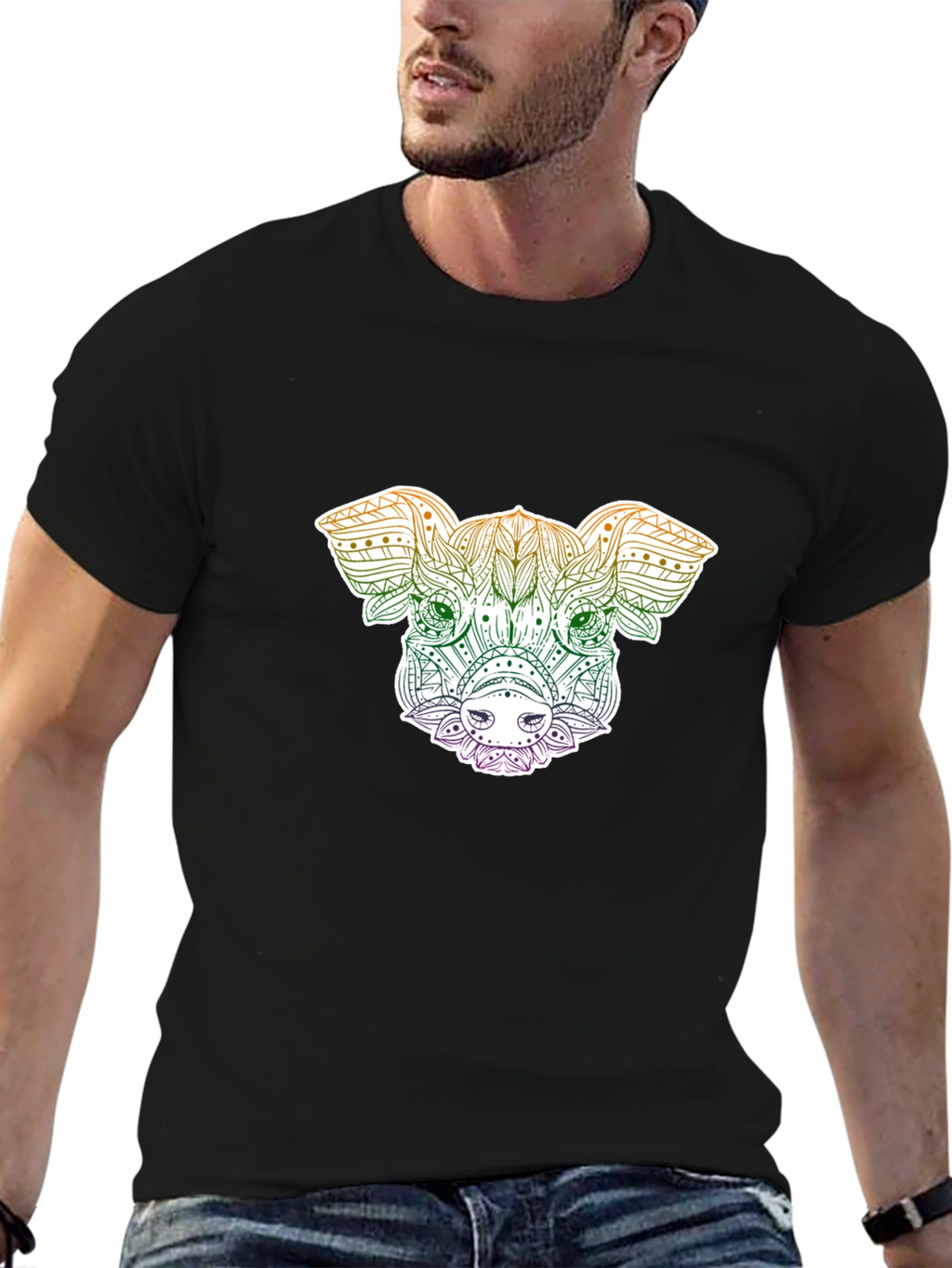 Pig Mandala Graphic Tee - Black Unisex T-Shirt