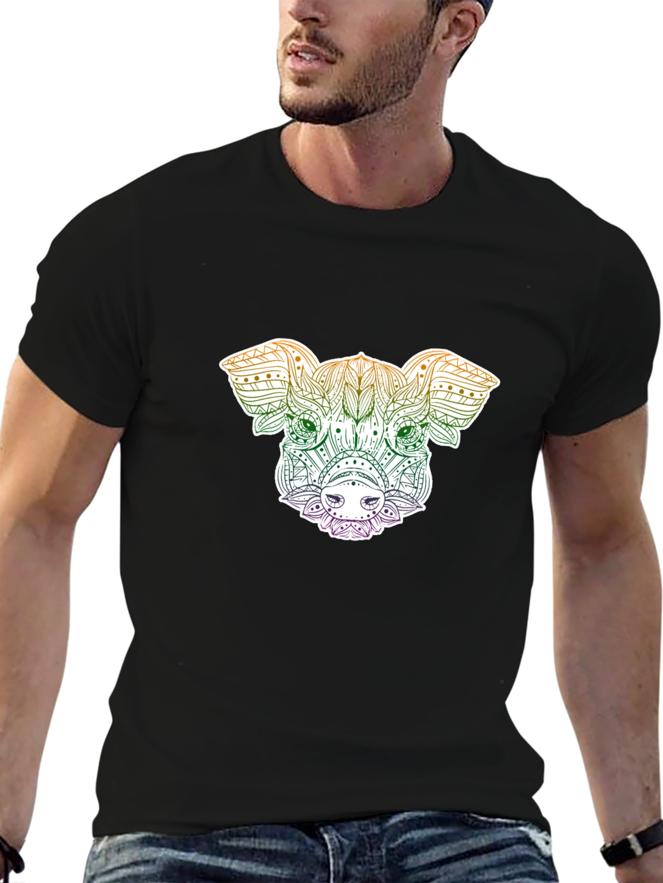 Pig Mandala Graphic Tee - Black Unisex T-Shirt