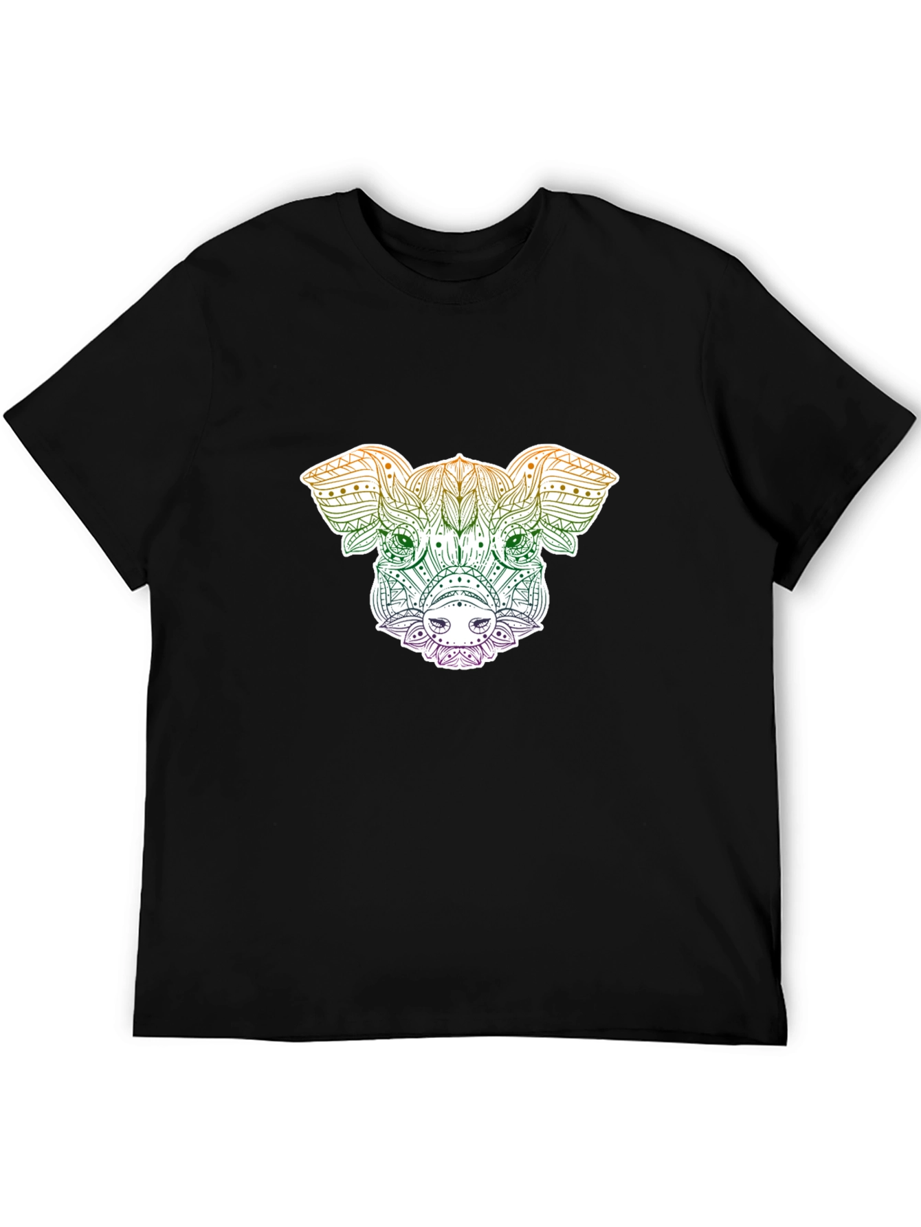Pig Mandala Graphic Tee - Black Unisex T-Shirt
