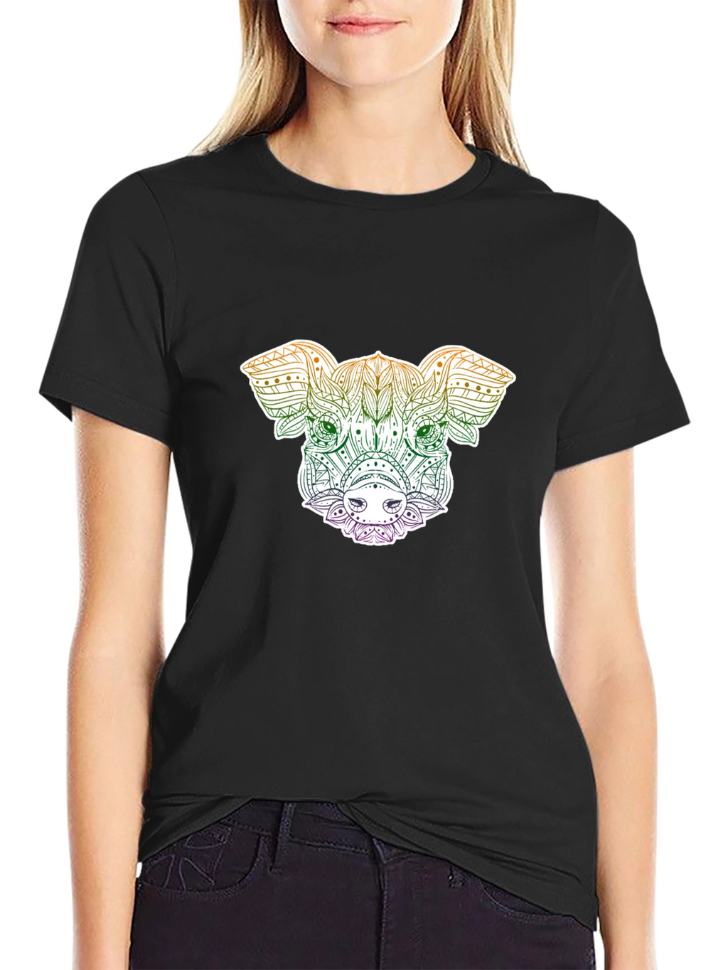 Pig Mandala Graphic Tee - Black Unisex T-Shirt