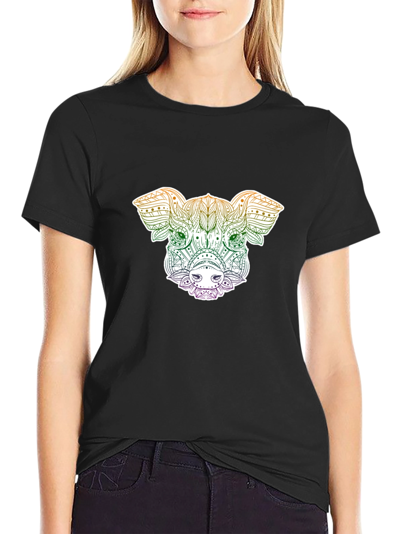 Pig Mandala Graphic Tee - Black Unisex T-Shirt