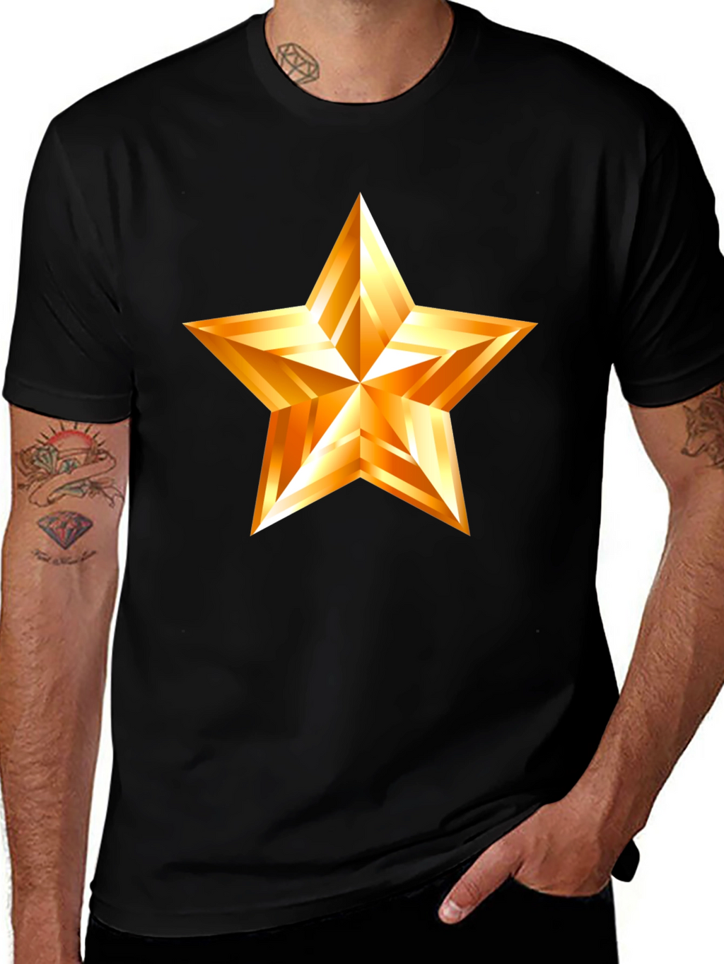 Golden Star Graphic Black T-Shirt