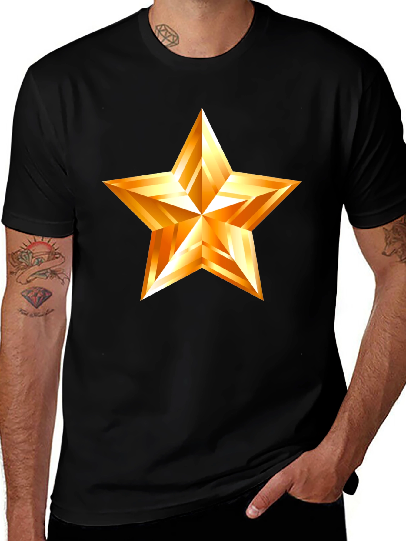 Golden Star Graphic Black T-Shirt