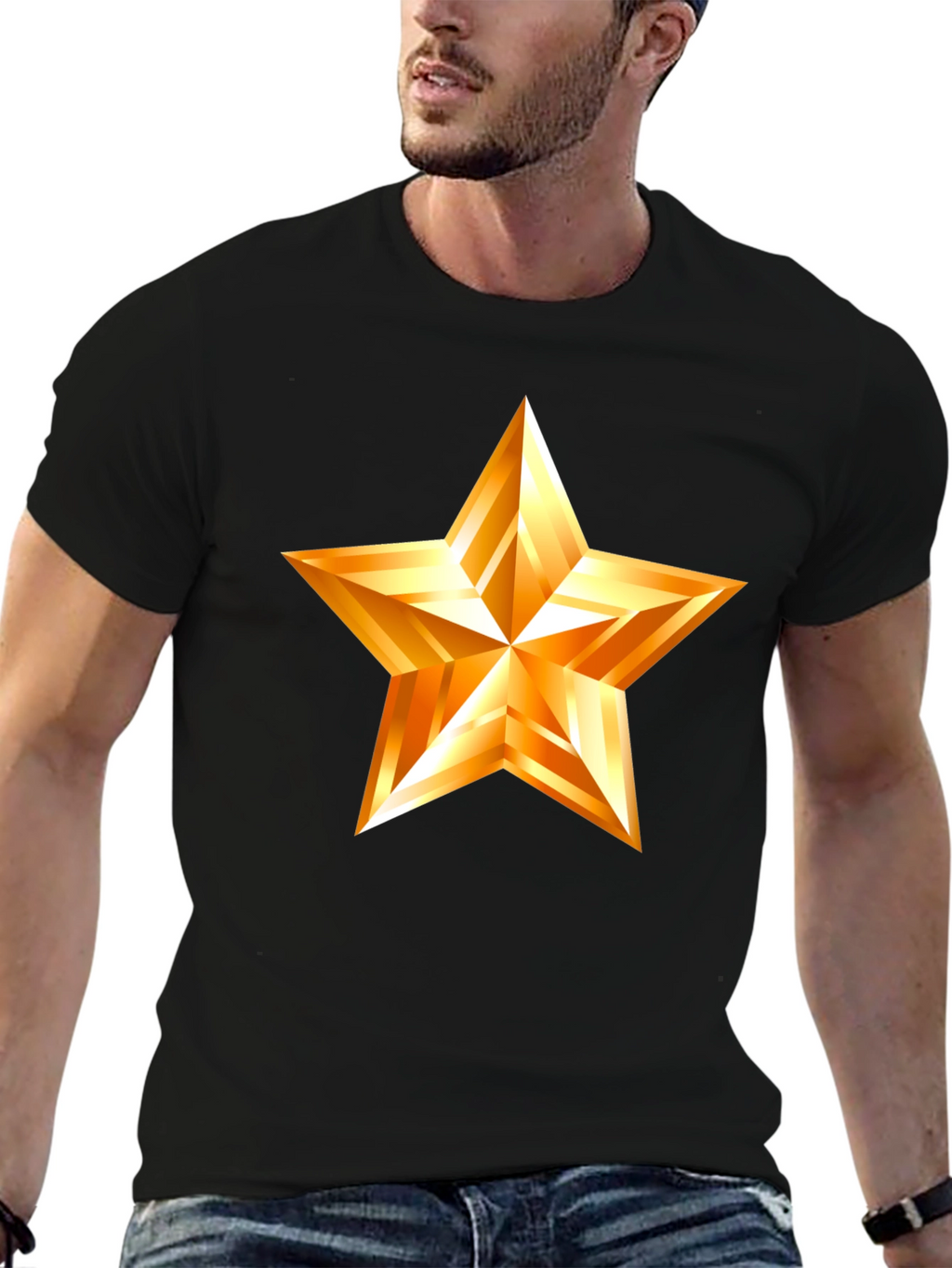 Golden Star Graphic Black T-Shirt