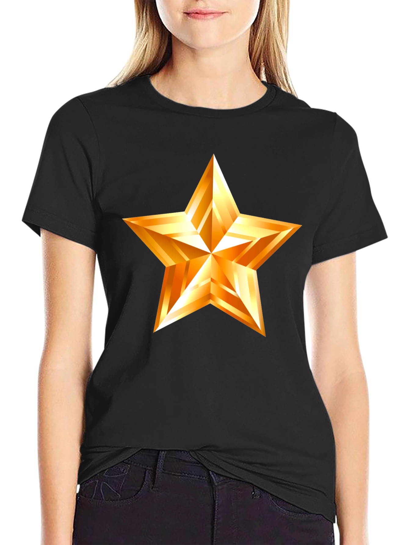 Golden Star Graphic Black T-Shirt