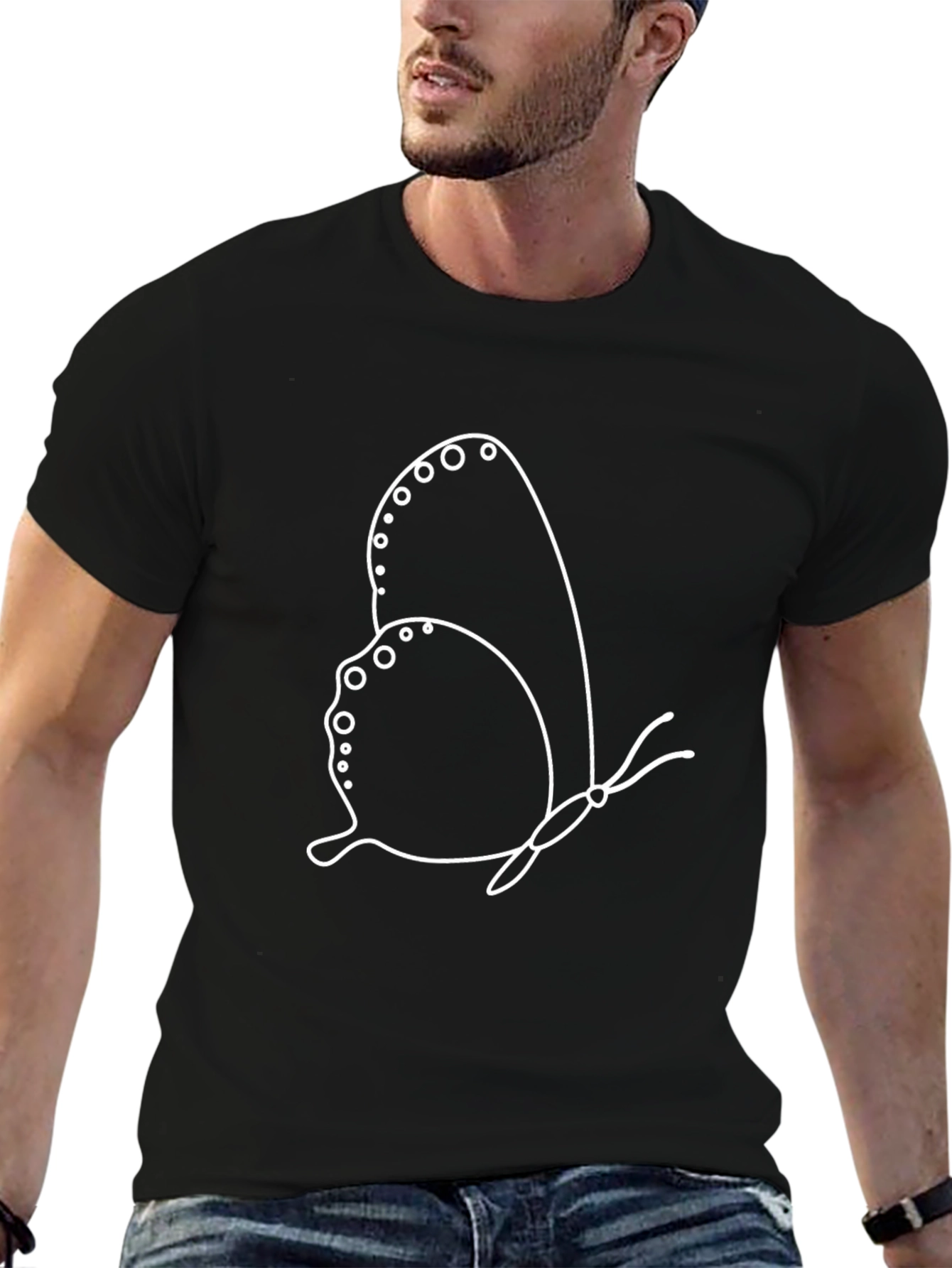 Butterfly Outline Graphic Black Tee Shirt