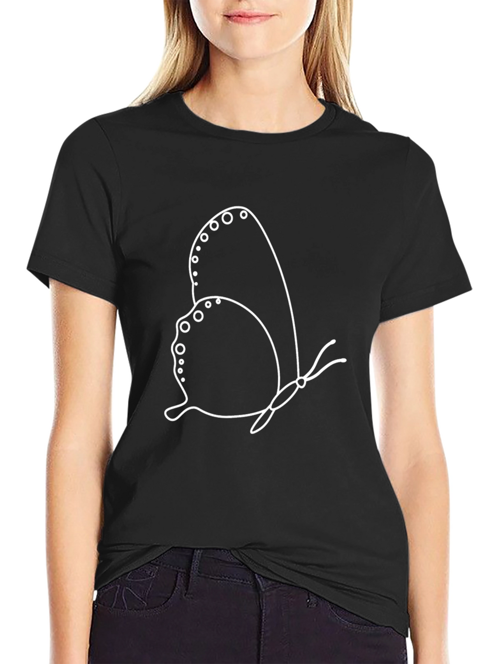 Butterfly Outline Graphic Black Tee Shirt