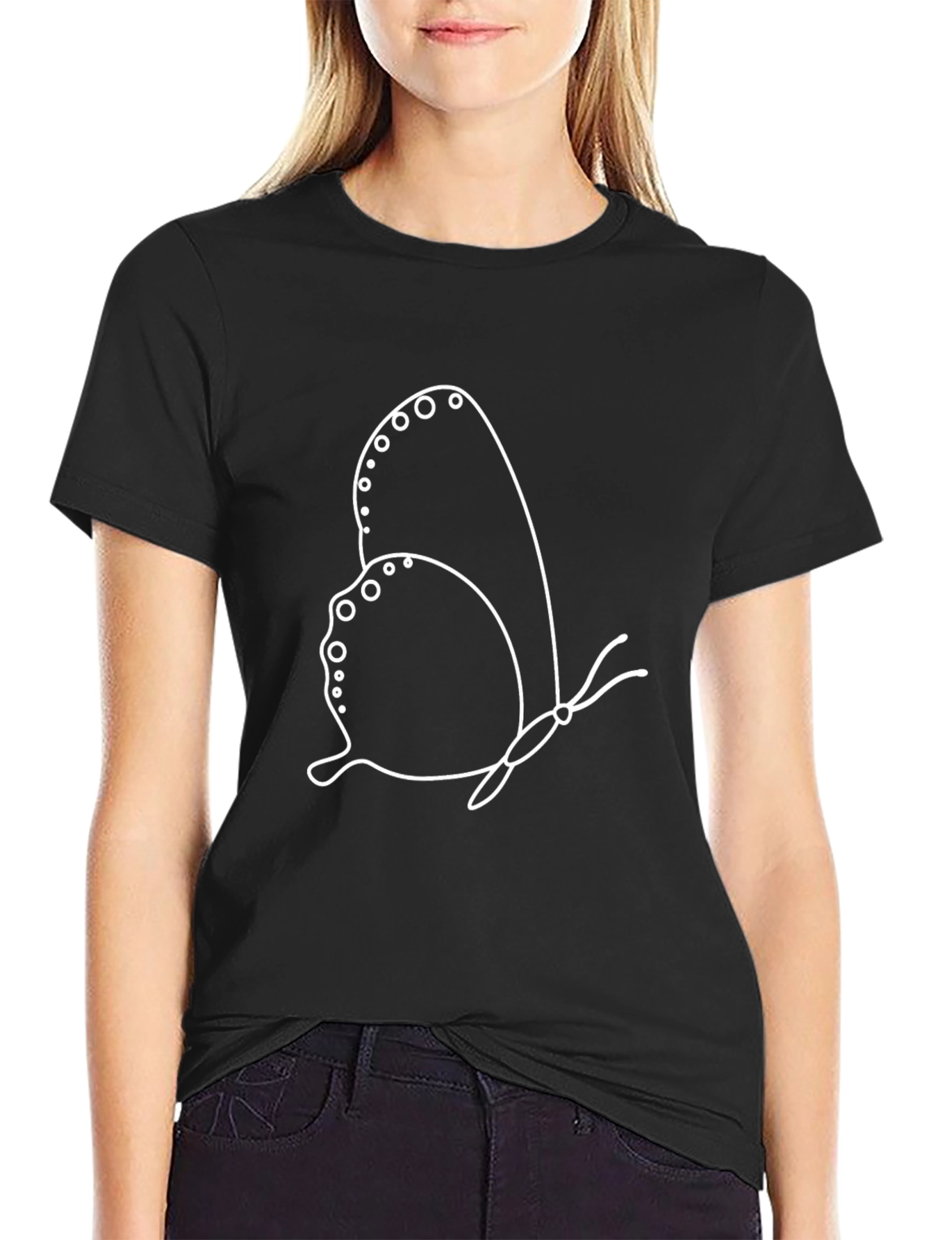 Butterfly Outline Graphic Black Tee Shirt