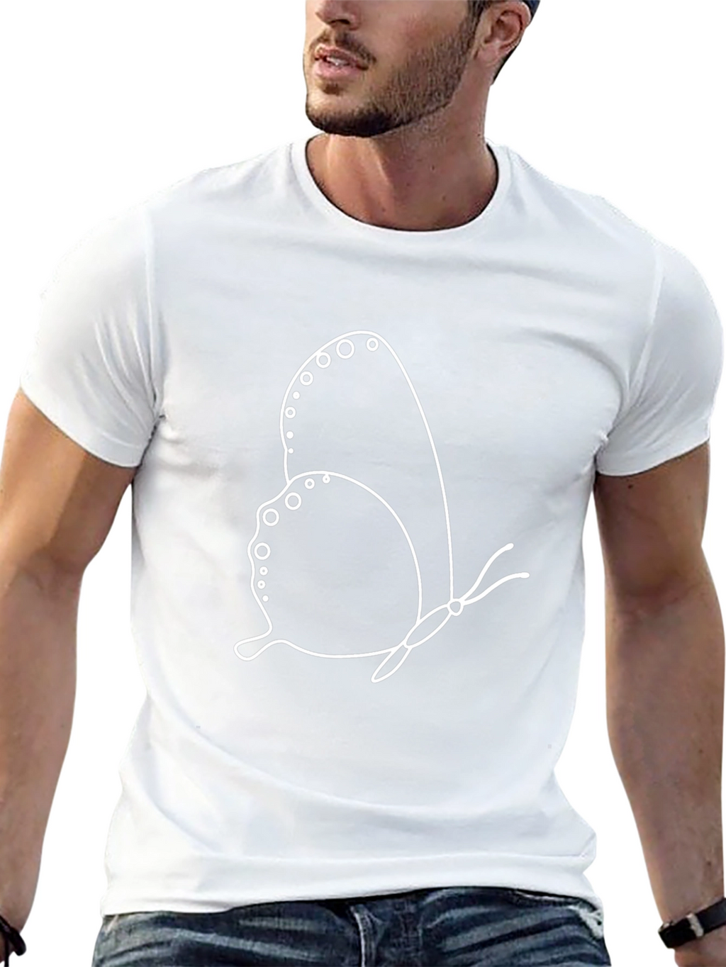 Butterfly Outline Graphic Black Tee Shirt