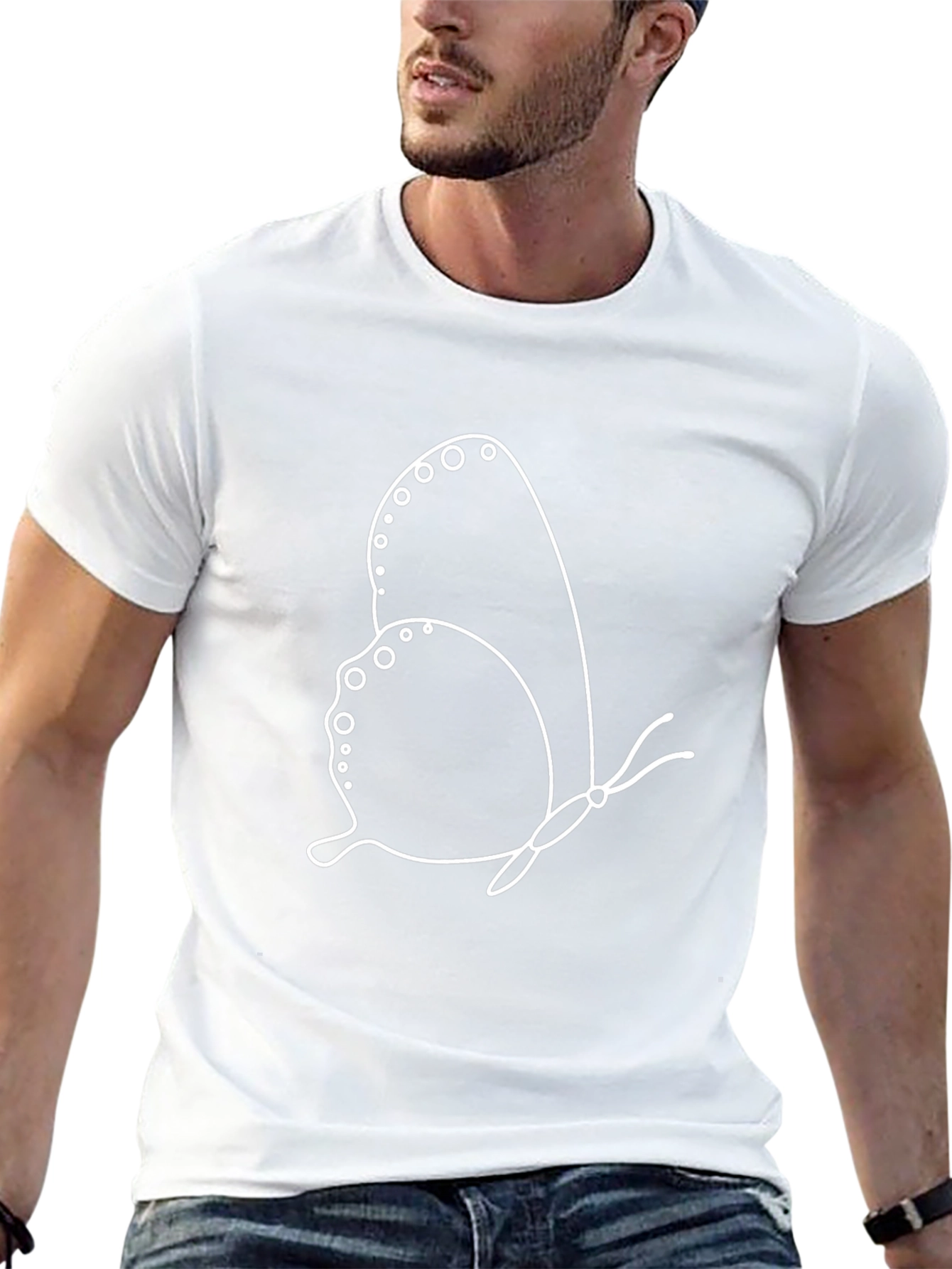 Butterfly Outline Graphic Black Tee Shirt