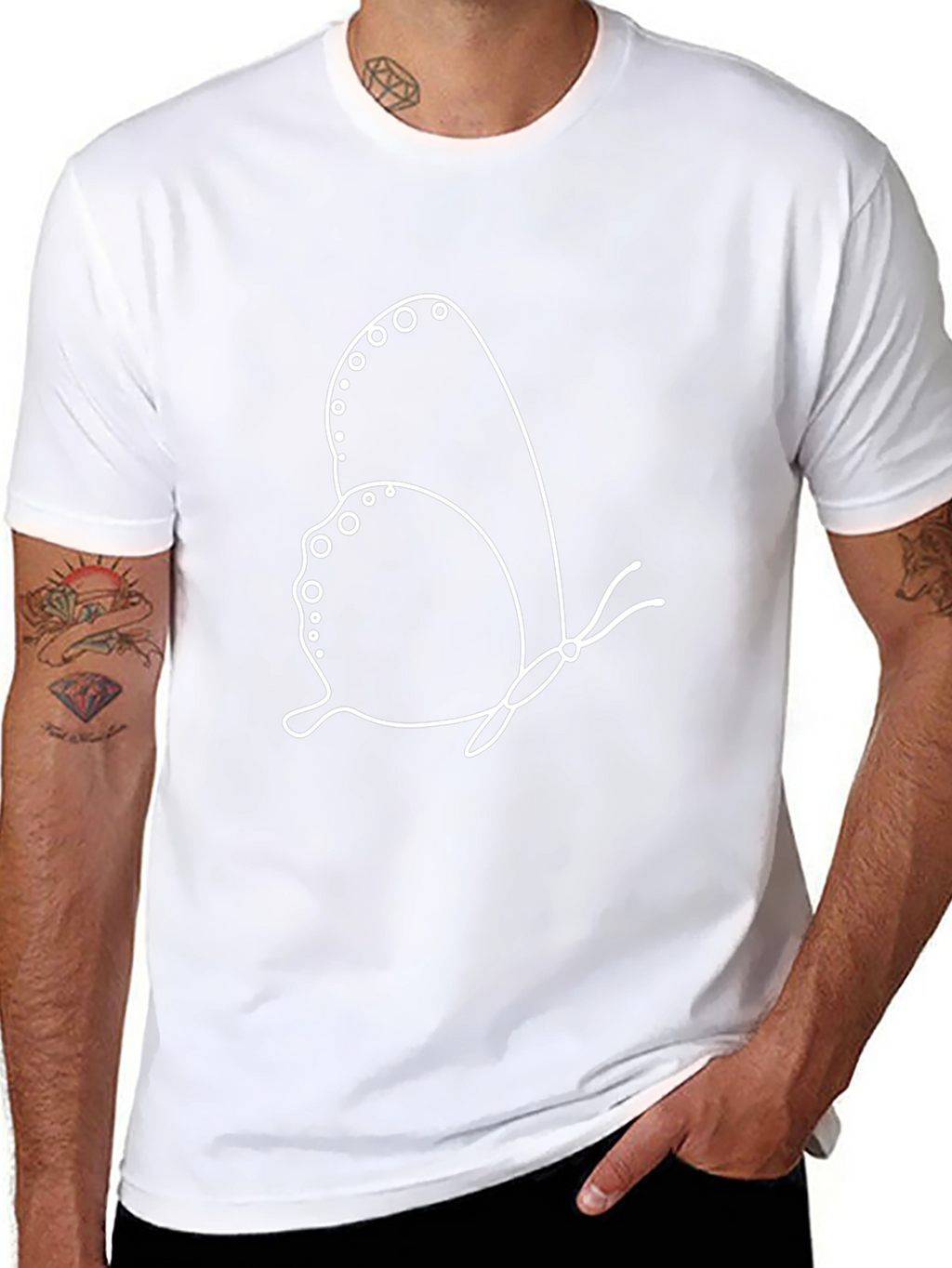 Butterfly Outline Graphic Black Tee Shirt