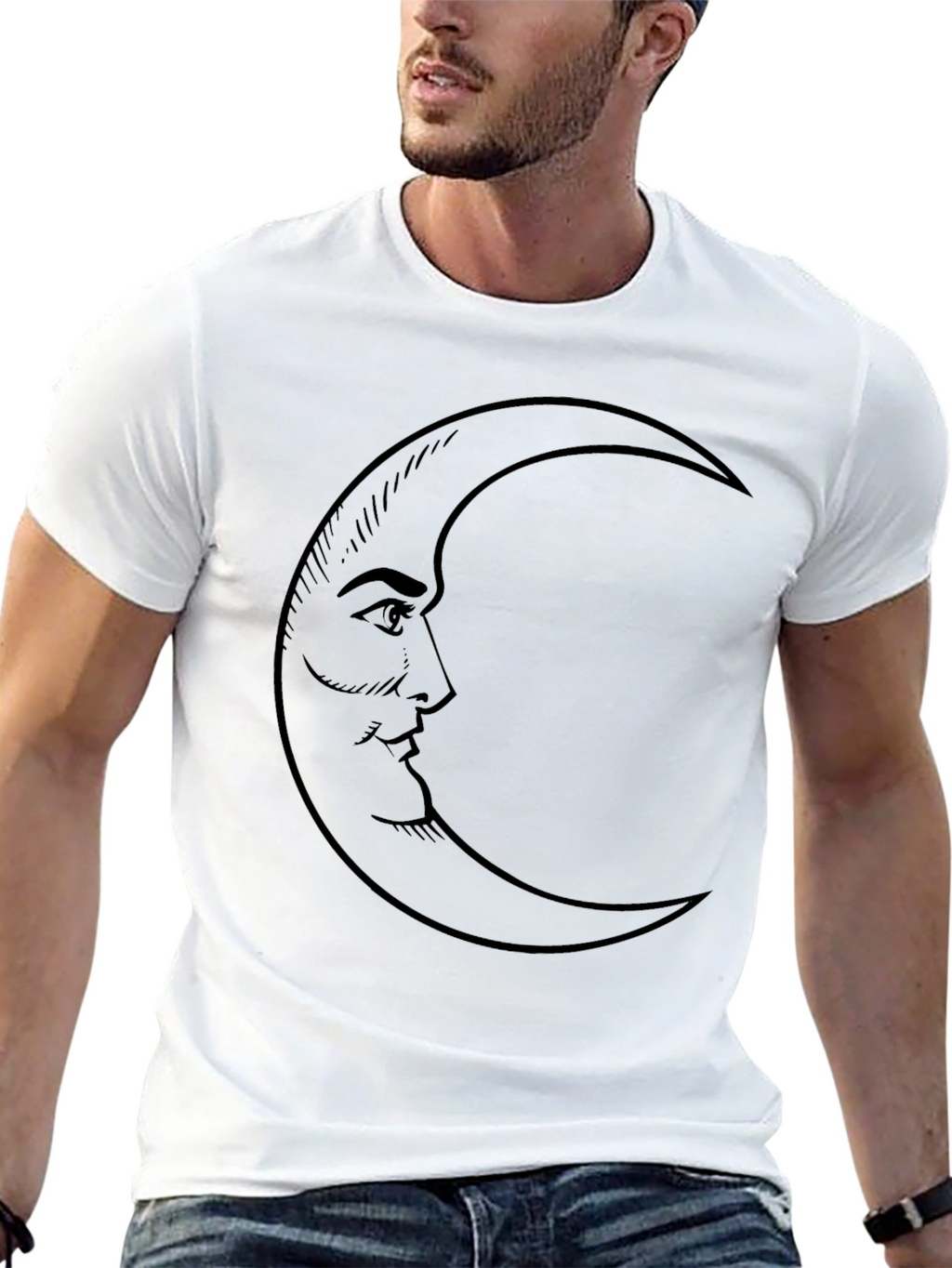 Moon Face Graphic Tee - Soft Black Cotton Blend