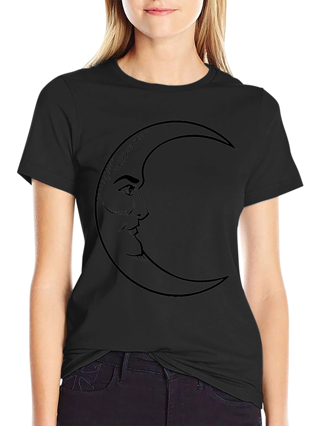 Moon Face Graphic Tee - Soft Black Cotton Blend