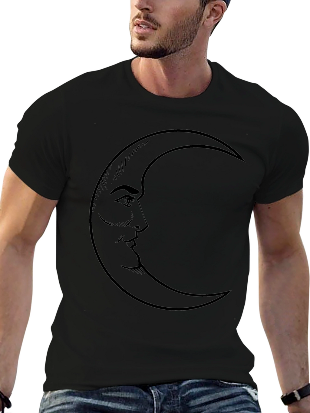 Moon Face Graphic Tee - Soft Black Cotton Blend