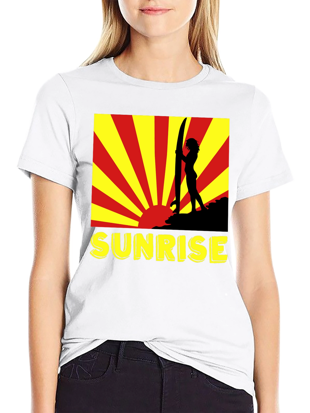 Sunrise Surfer Graphic Tee - Black Cotton T-Shirt
