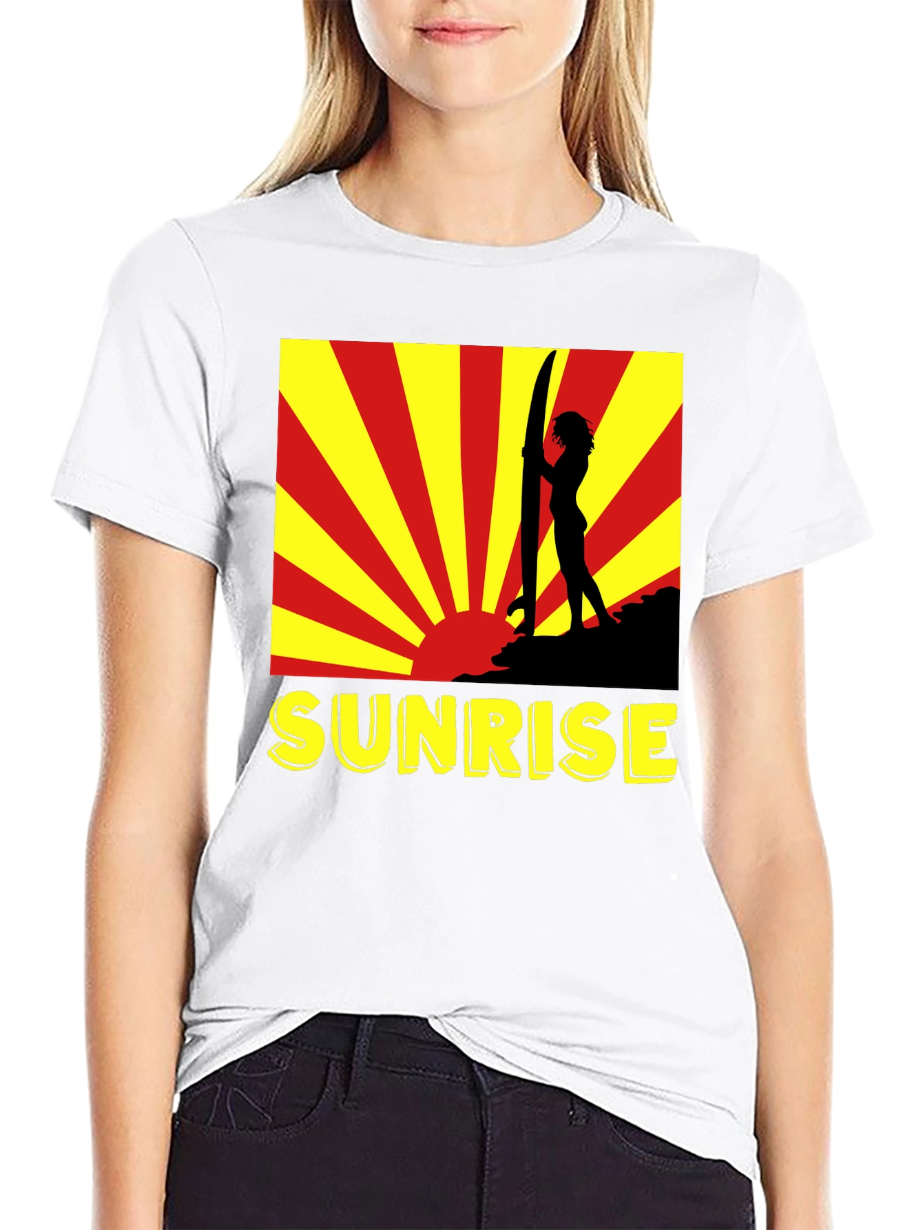 Sunrise Surfer Graphic Tee - Black Cotton T-Shirt