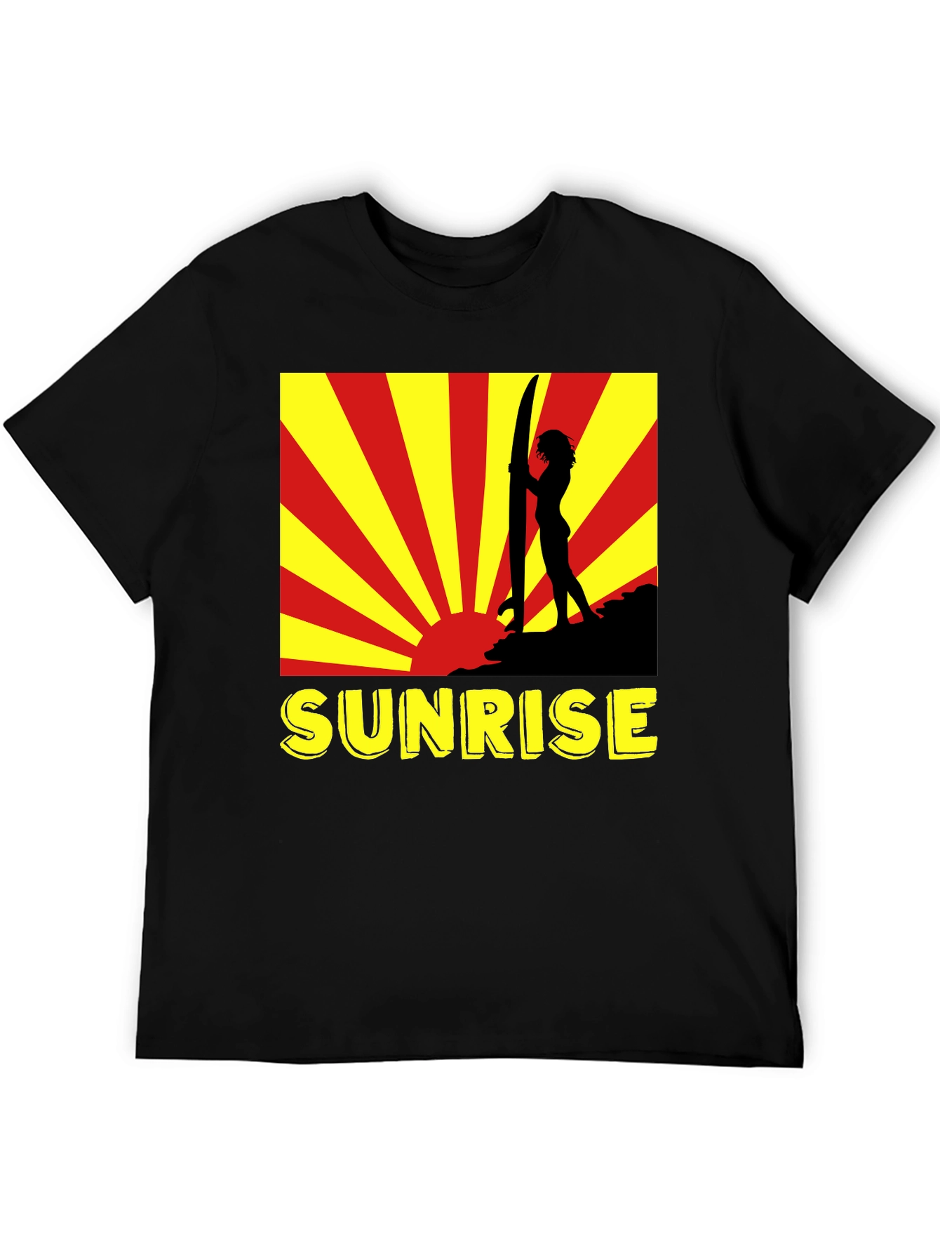 Sunrise Surfer Graphic Tee - Black Cotton T-Shirt