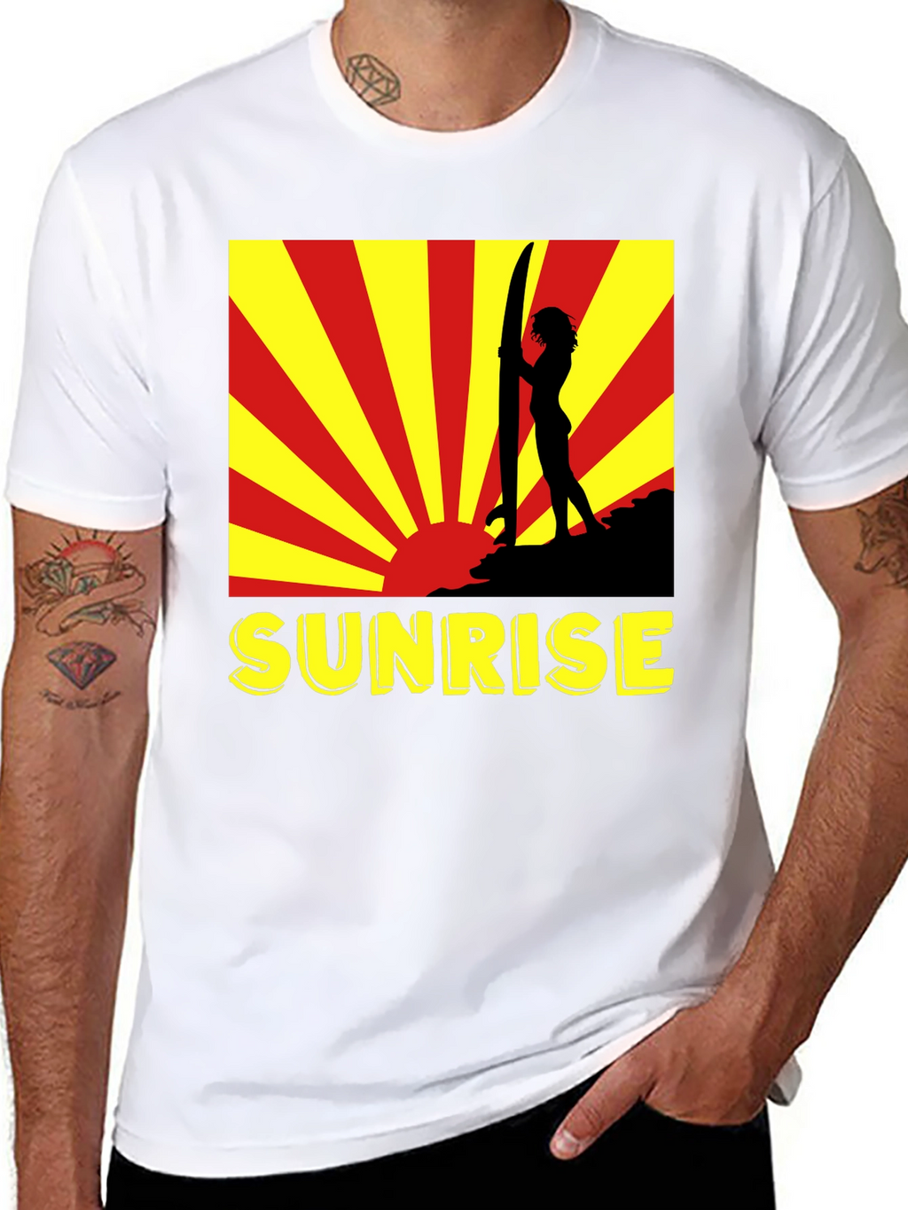 Sunrise Surfer Graphic Tee - Black Cotton T-Shirt