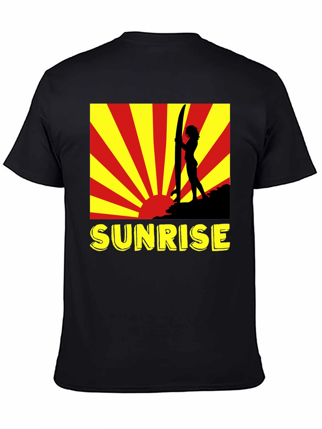 Sunrise Surfer Graphic Tee - Black Cotton T-Shirt