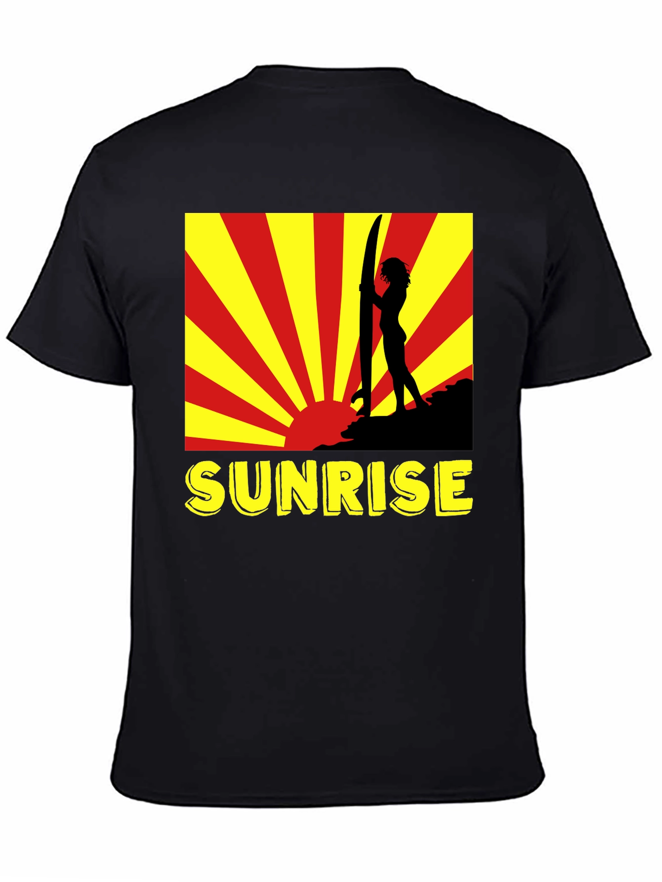 Sunrise Surfer Graphic Tee - Black Cotton T-Shirt