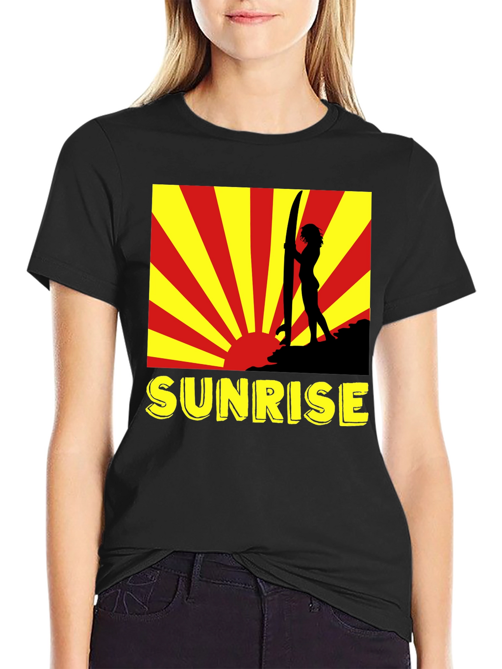Sunrise Surfer Graphic Tee - Black Cotton T-Shirt