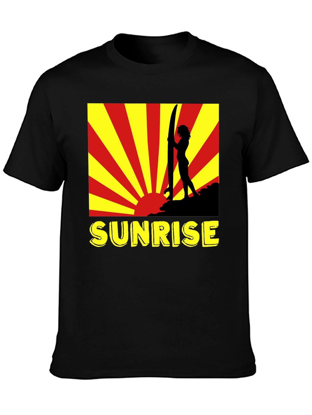 Sunrise Surfer Graphic Tee - Black Cotton T-Shirt