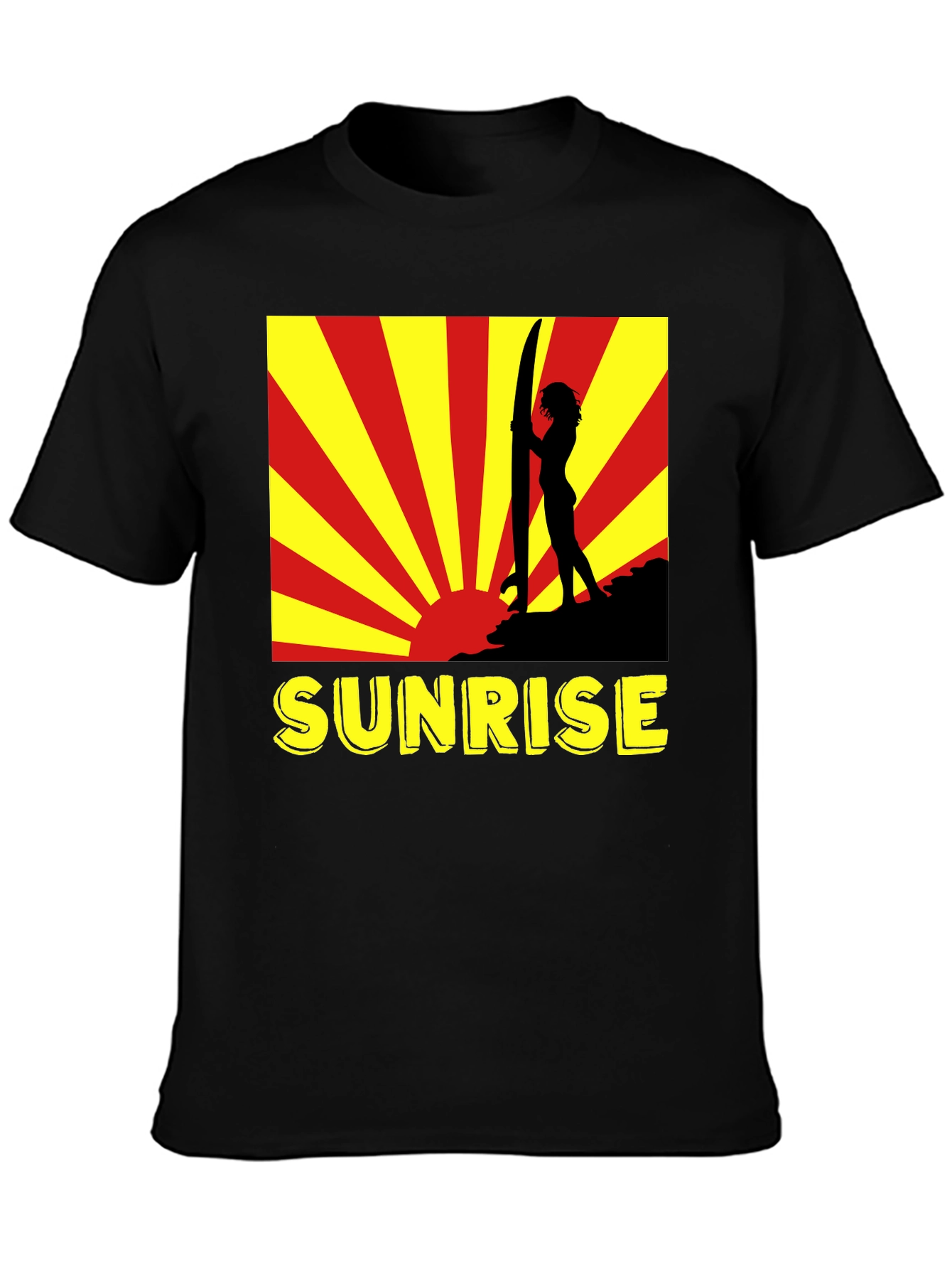 Sunrise Surfer Graphic Tee - Black Cotton T-Shirt
