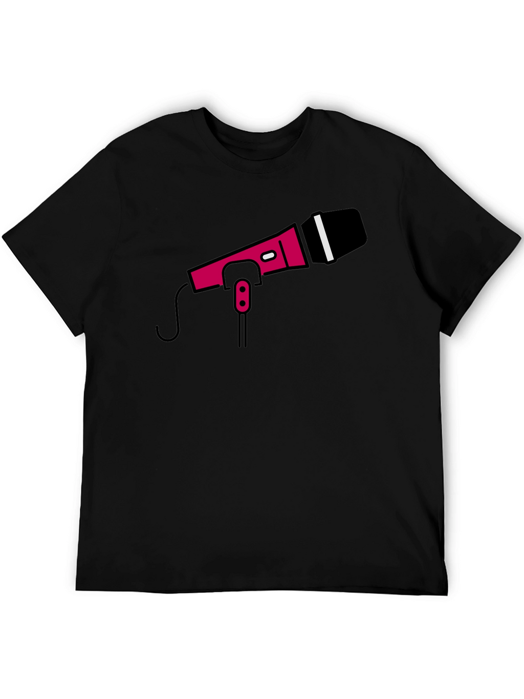 Retro Microphone Graphic Tee - Black Crew Neck