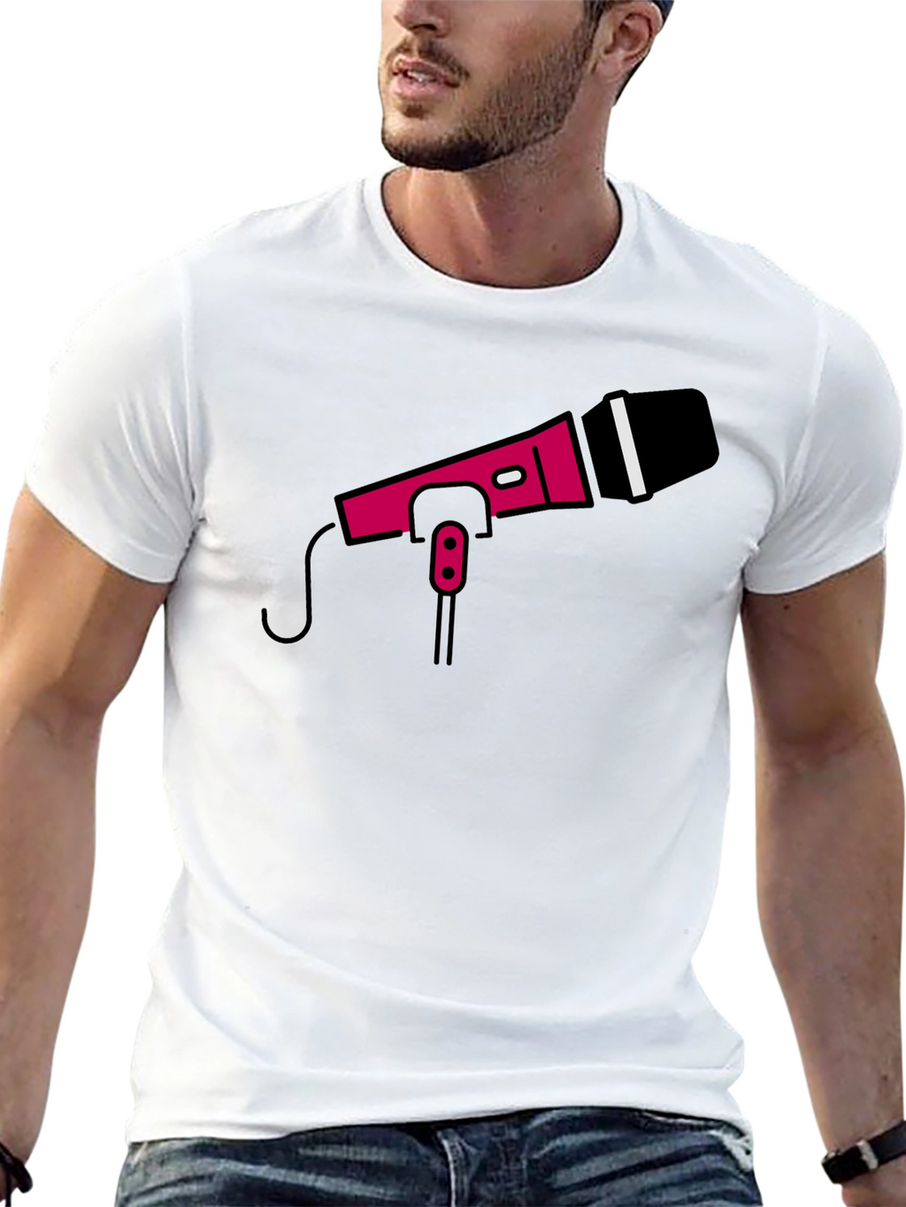 Retro Microphone Graphic Tee - Black Crew Neck