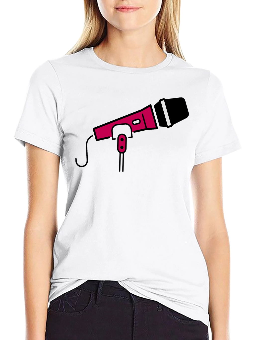 Retro Microphone Graphic Tee - Black Crew Neck