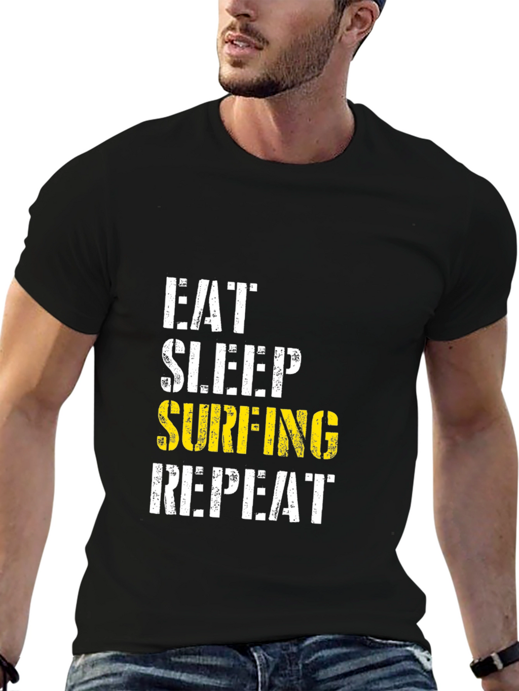 Eat Sleep Surfing Repeat Black T-Shirt