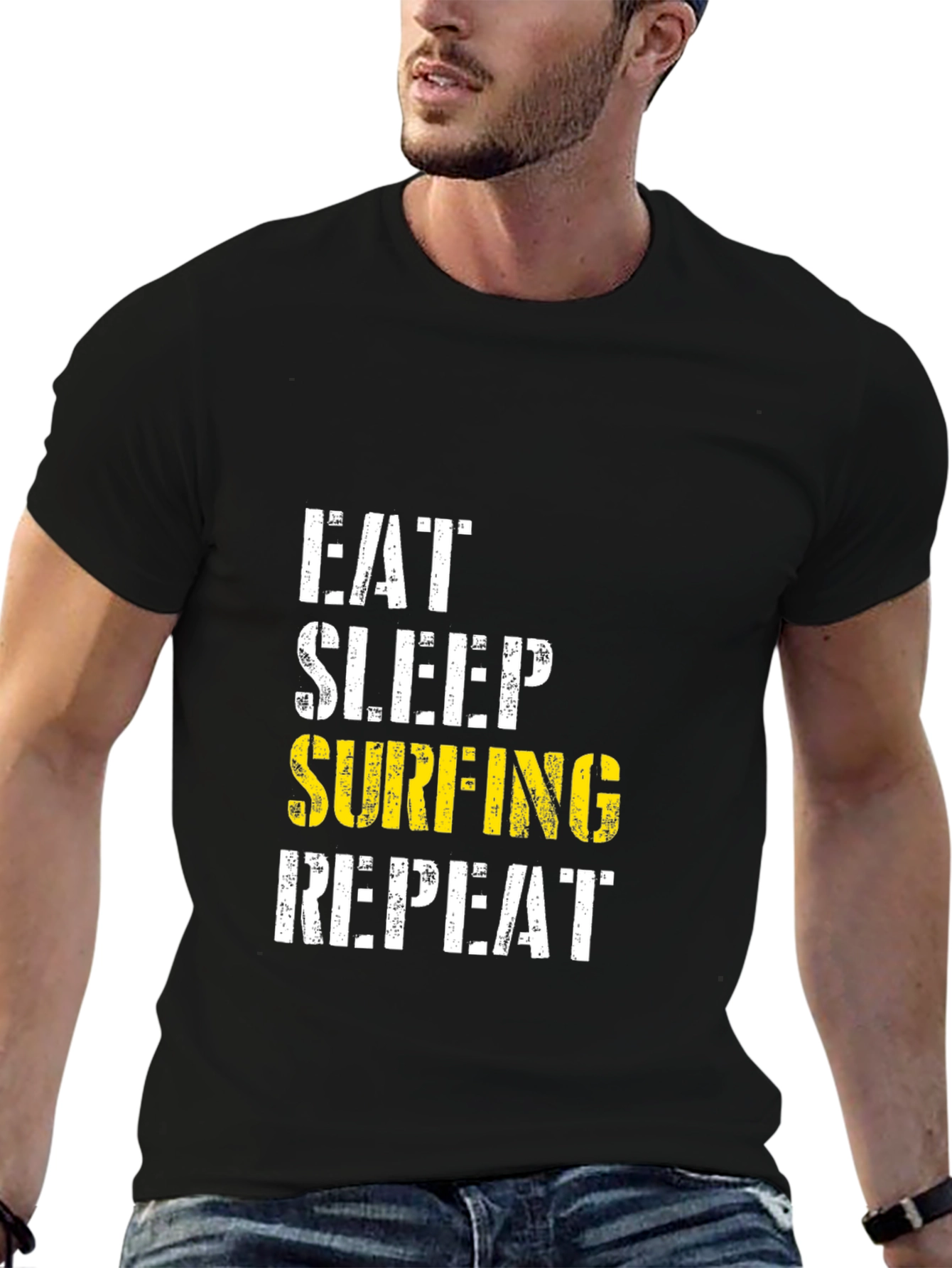 Eat Sleep Surfing Repeat Black T-Shirt