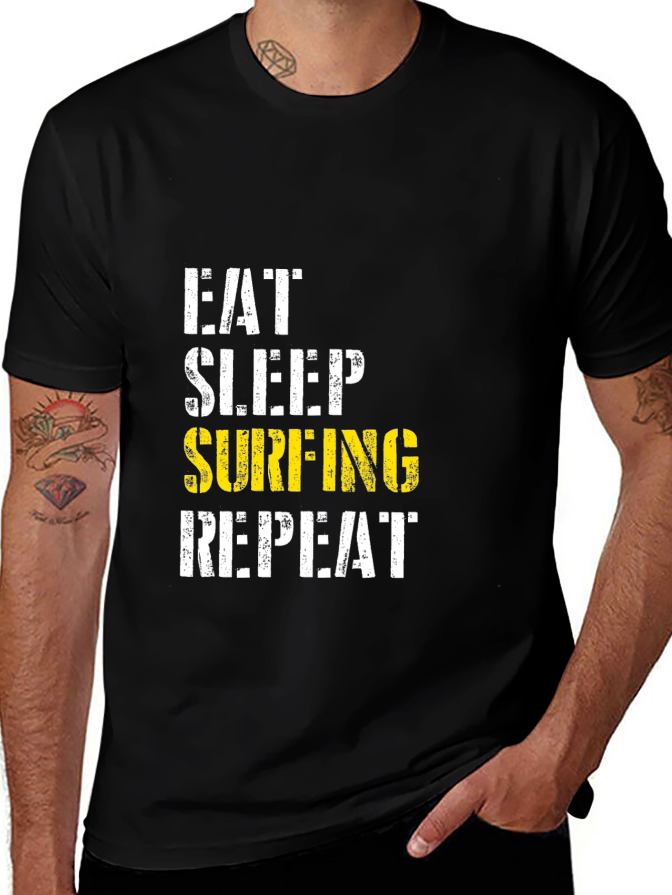 Eat Sleep Surfing Repeat Black T-Shirt