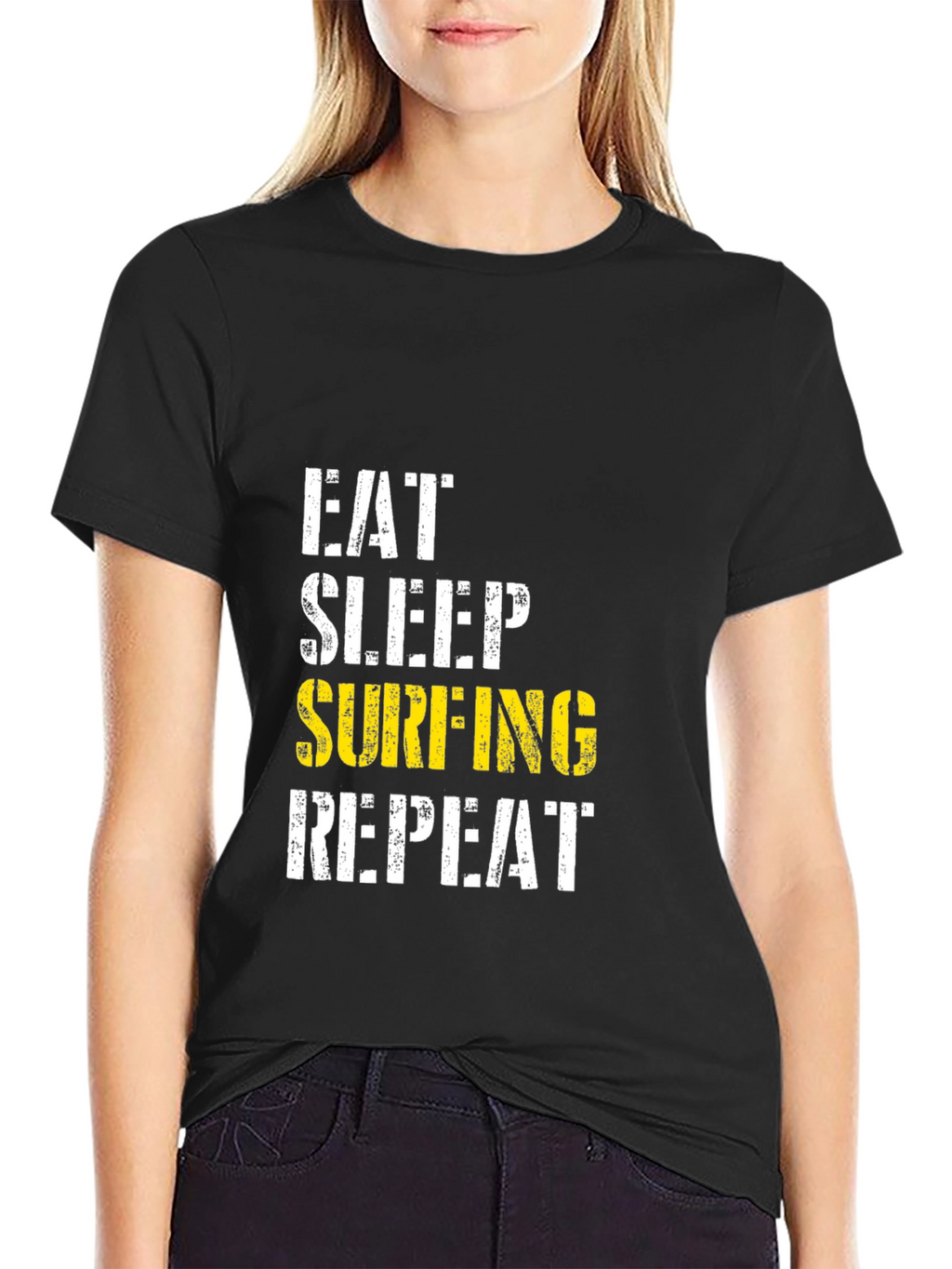 Eat Sleep Surfing Repeat Black T-Shirt