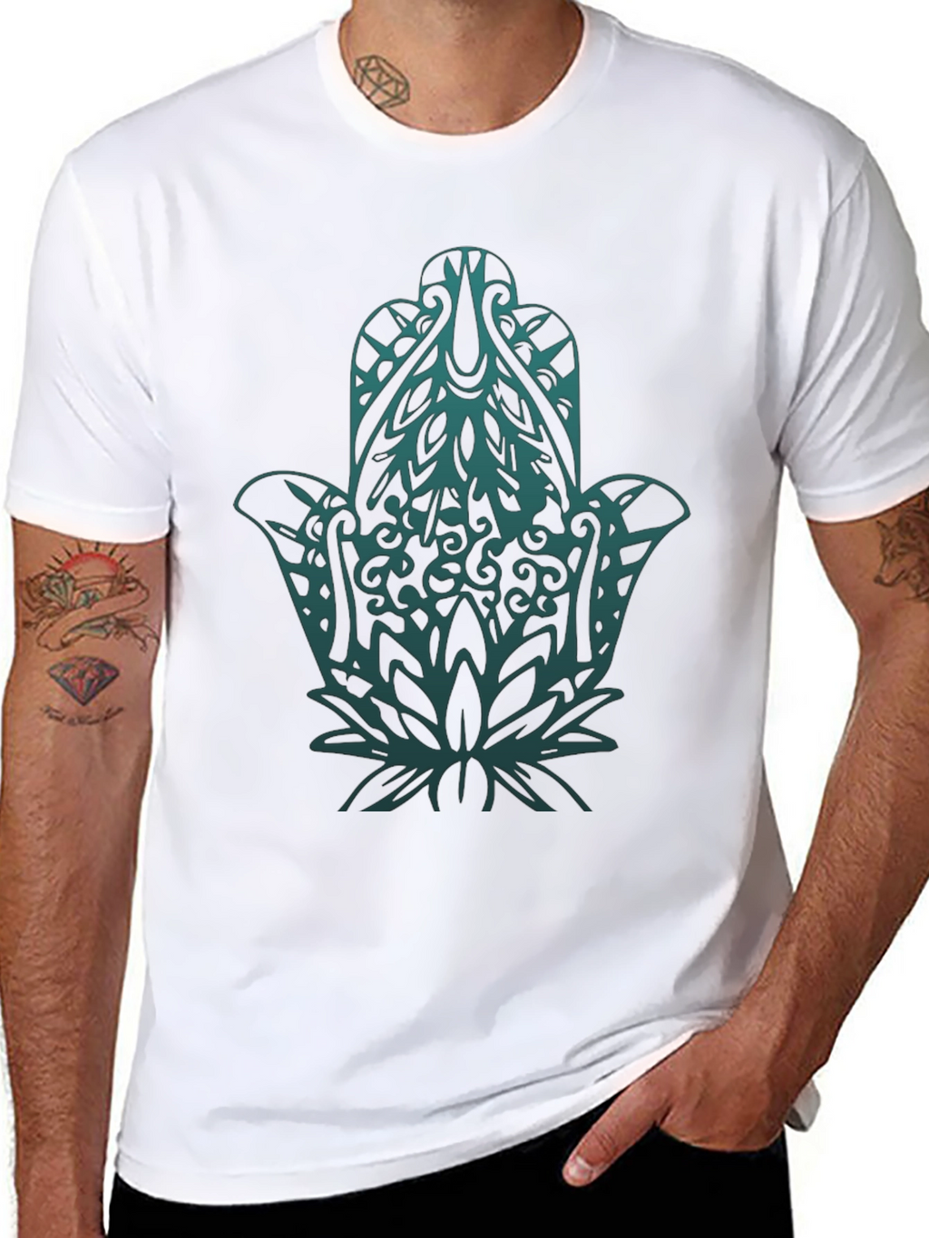 Hamsa Hand Graphic Print Black T-Shirt