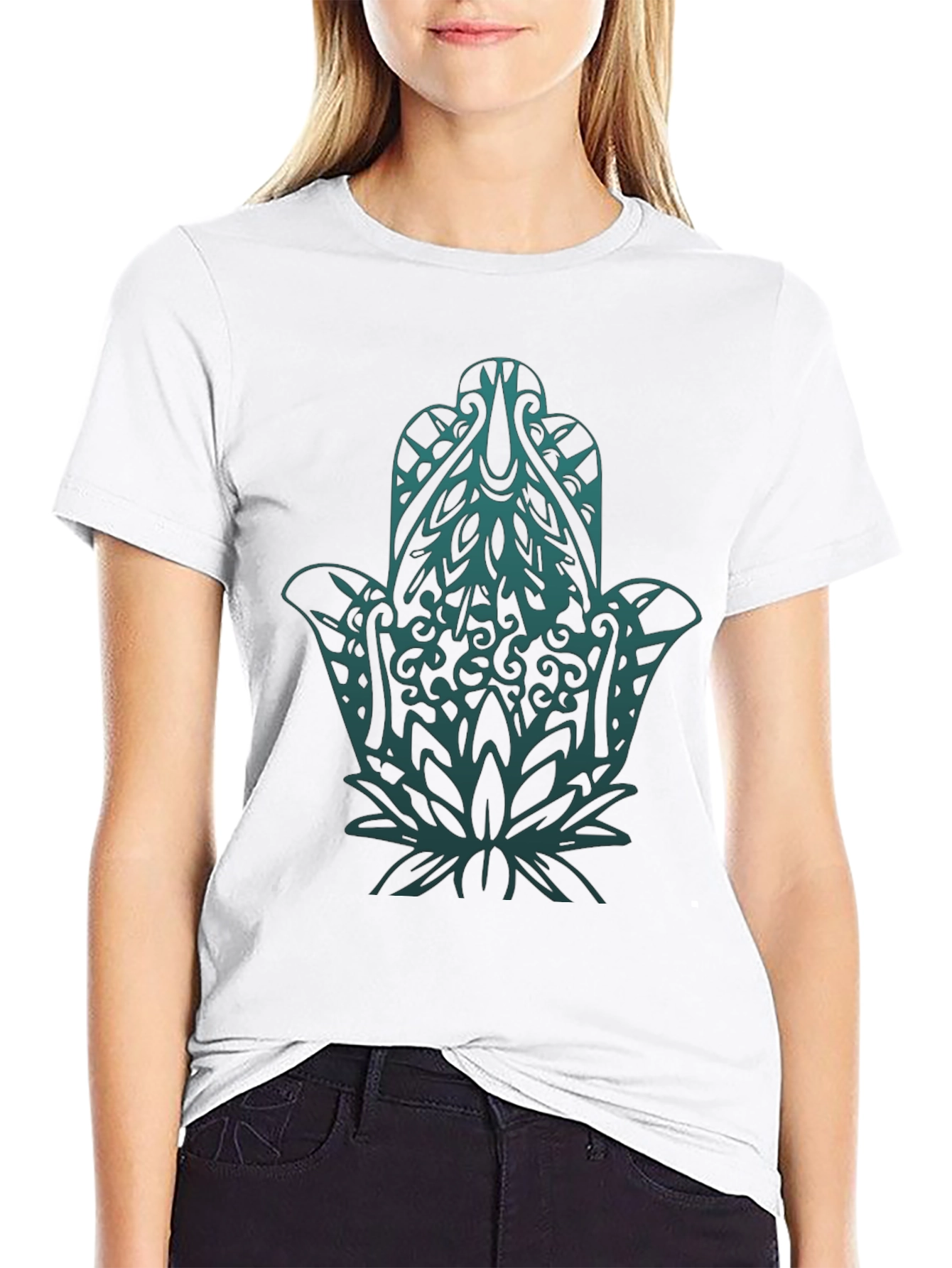 Hamsa Hand Graphic Print Black T-Shirt