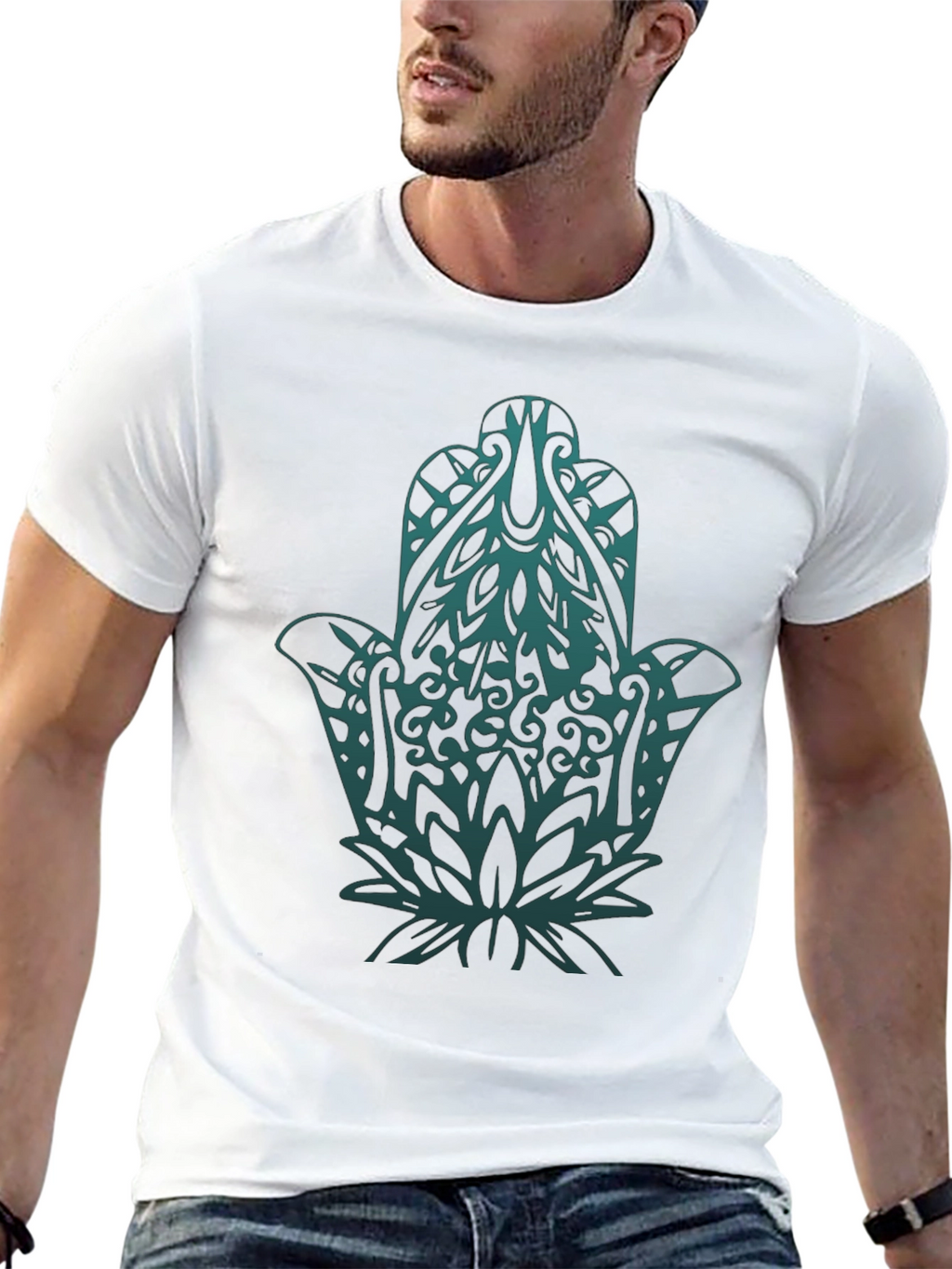 Hamsa Hand Graphic Print Black T-Shirt
