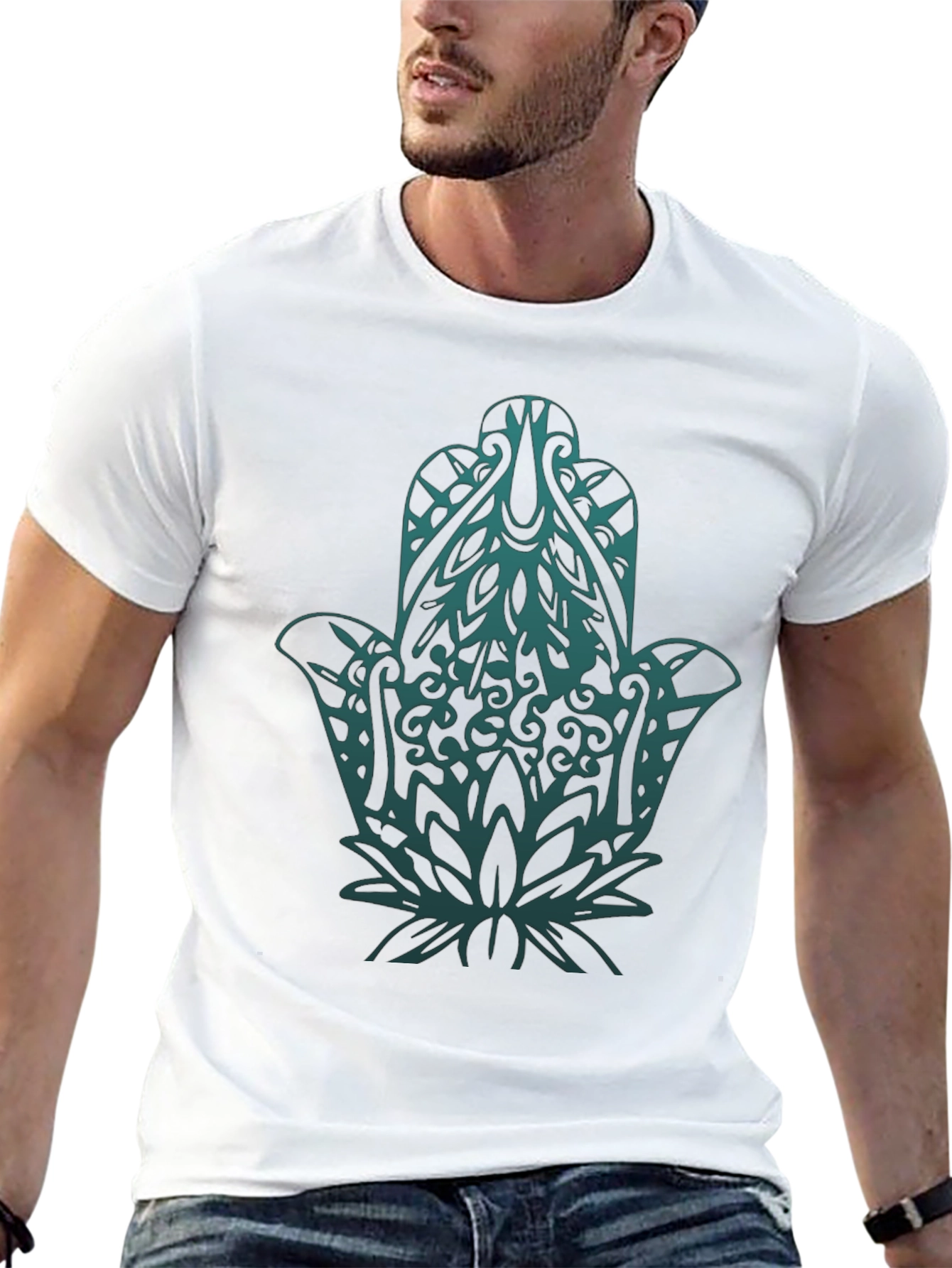 Hamsa Hand Graphic Print Black T-Shirt