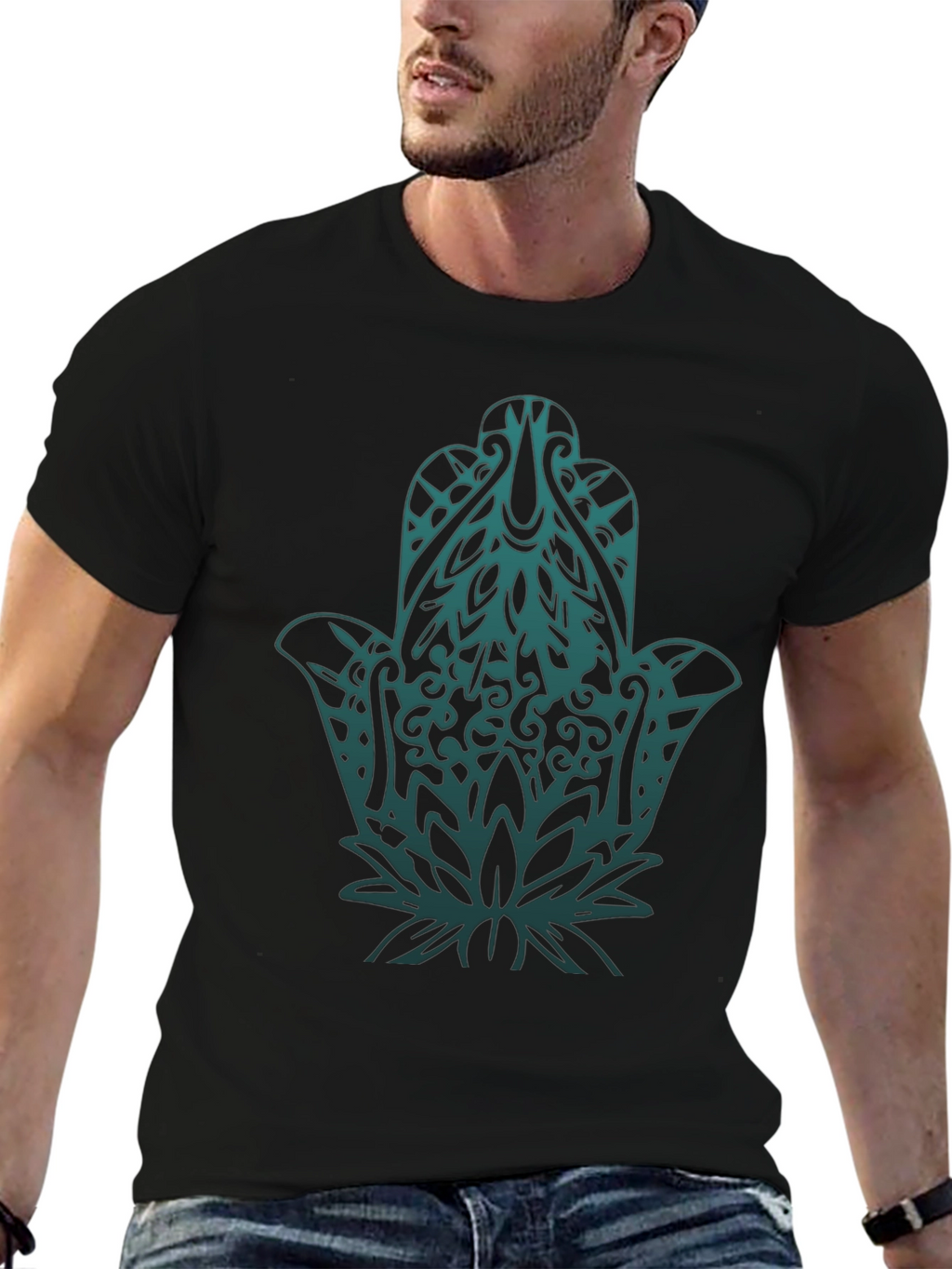 Hamsa Hand Graphic Print Black T-Shirt