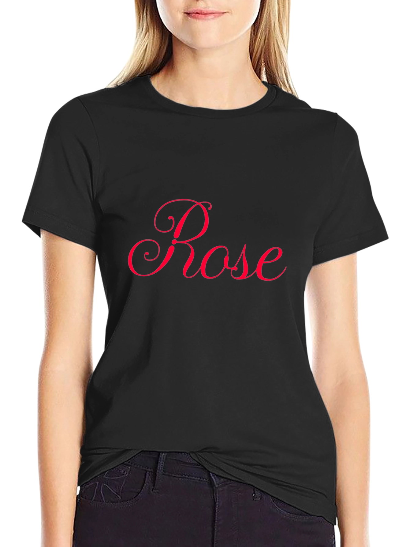 Rose Script Black T-Shirt - Stylish Casual Wear