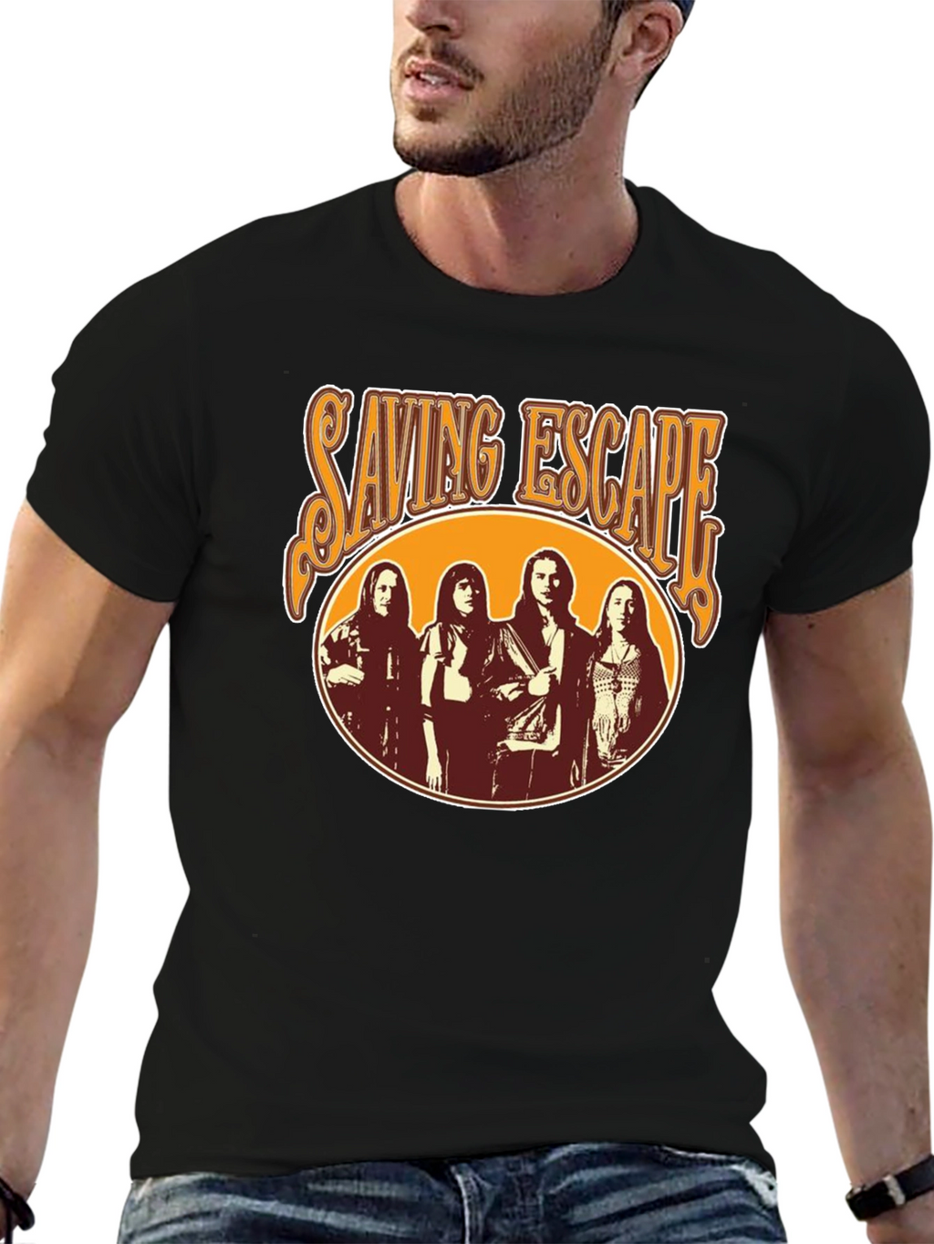Saving Escape Band Black T-Shirt - Retro Rock Style
