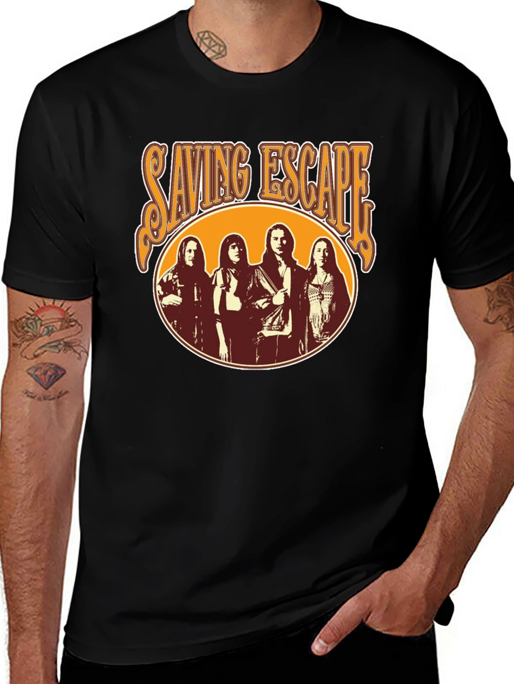 Saving Escape Band Black T-Shirt - Retro Rock Style