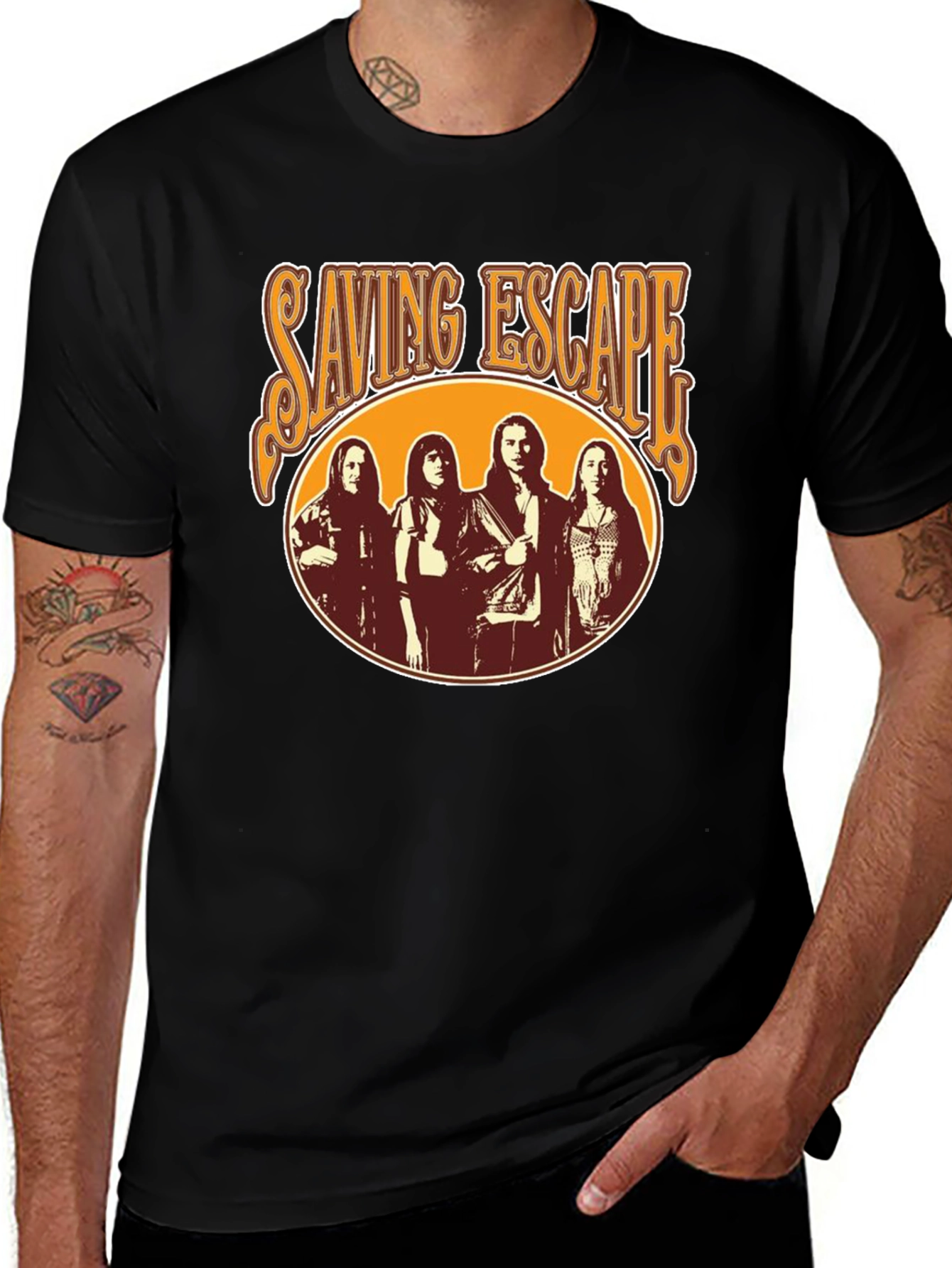Saving Escape Band Black T-Shirt - Retro Rock Style