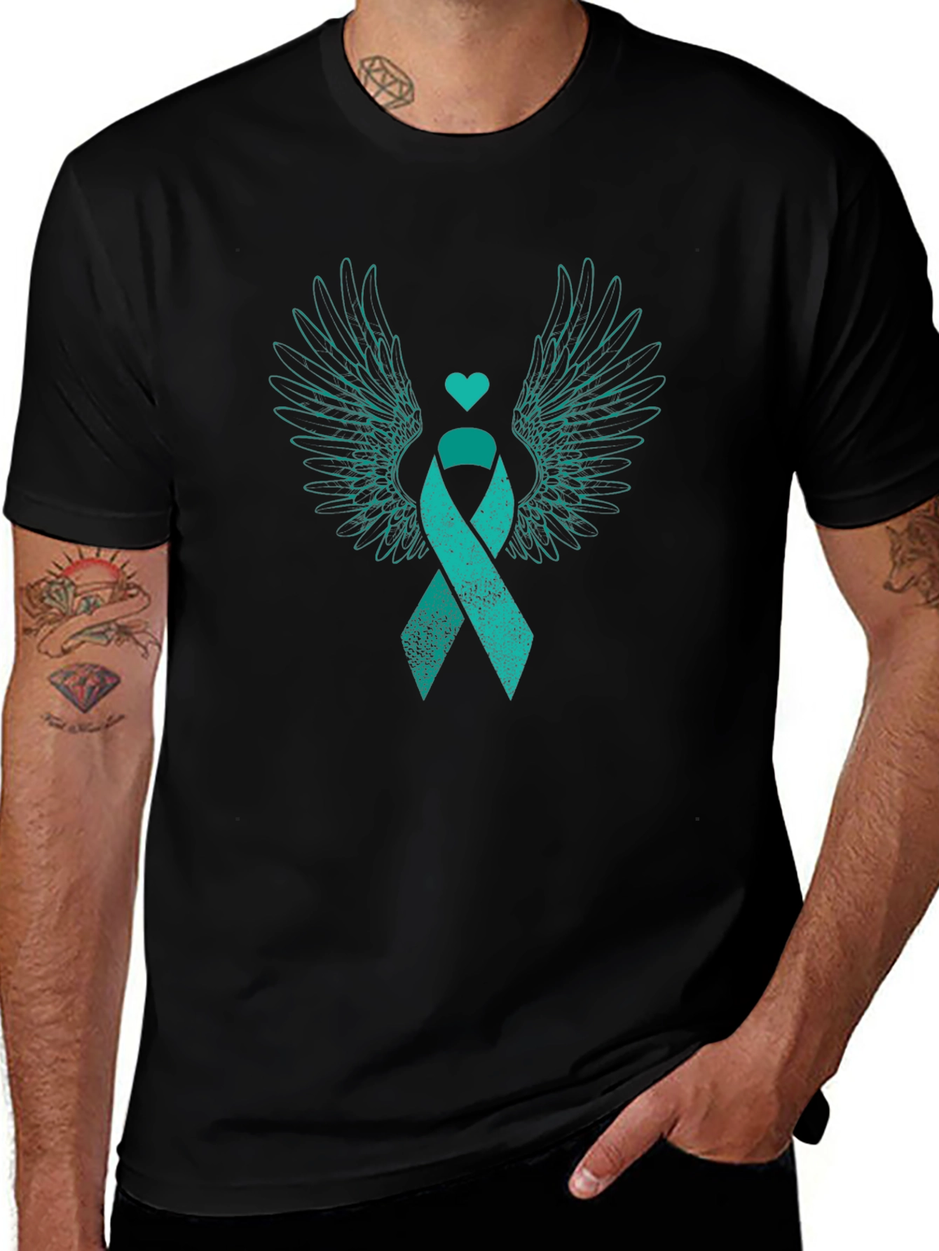 Teal Ribbon Wings Graphic Tee - Awareness & Support
