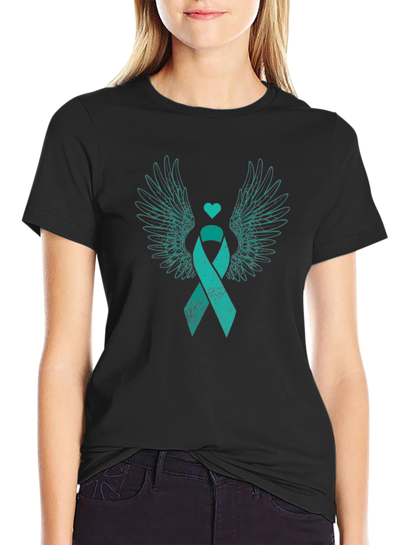 Teal Ribbon Wings Graphic Tee - Awareness & Support