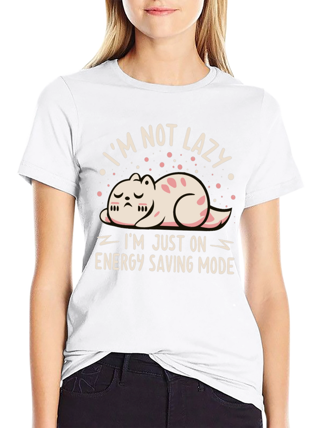 Funny Cat Energy Saving Mode Black T-Shirt