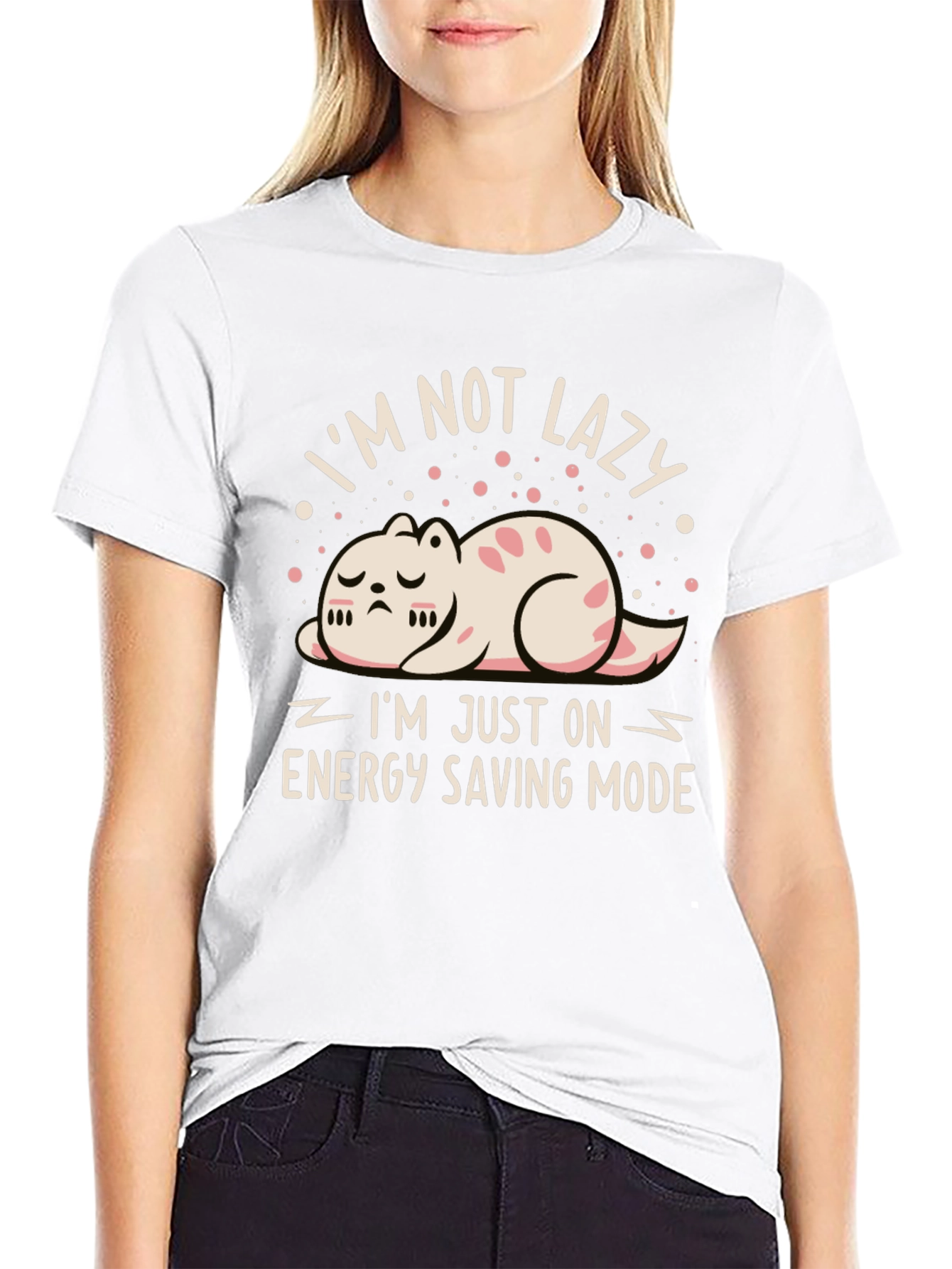 Funny Cat Energy Saving Mode Black T-Shirt