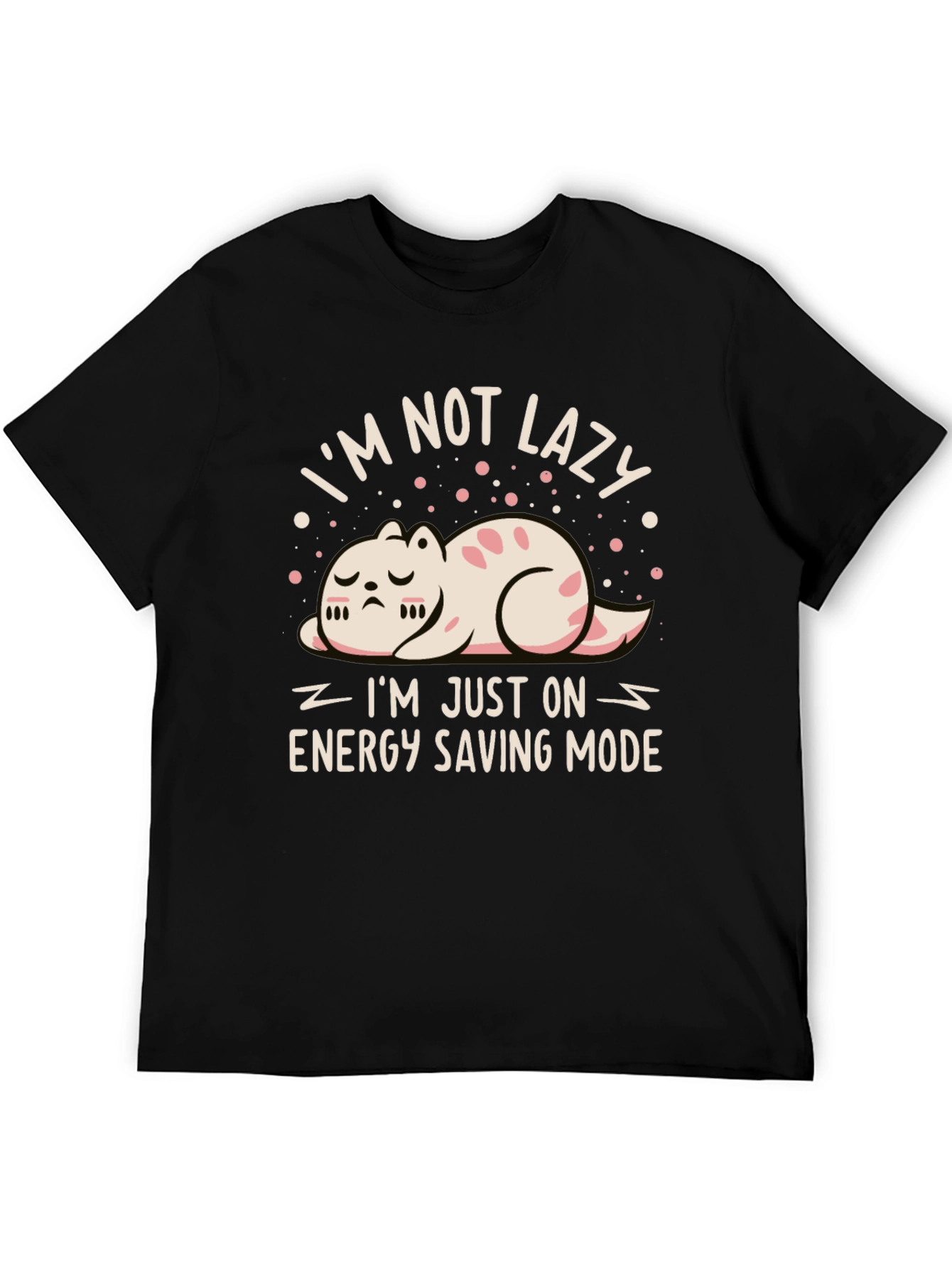 Funny Cat Energy Saving Mode Black T-Shirt