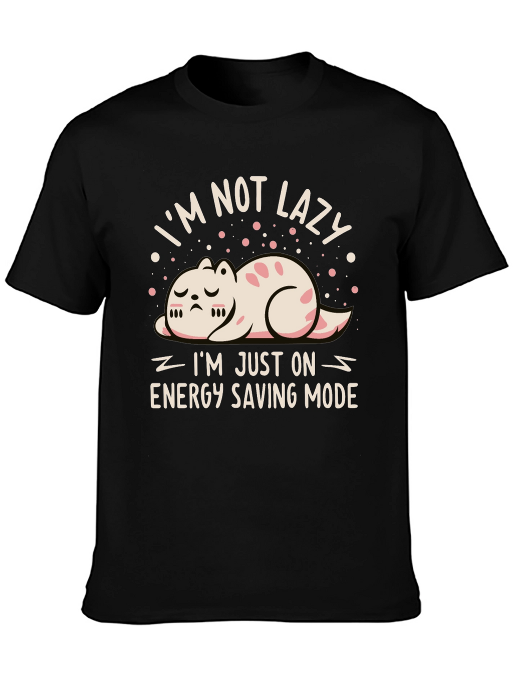 Funny Cat Energy Saving Mode Black T-Shirt